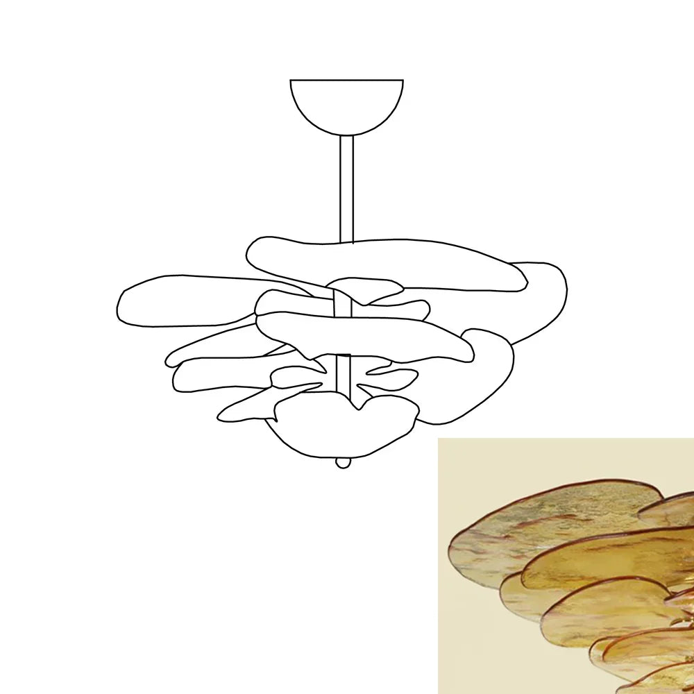 Textured Glass Leaf Amber/Clear/Pink Chandelier 21" 26" 32" 35"