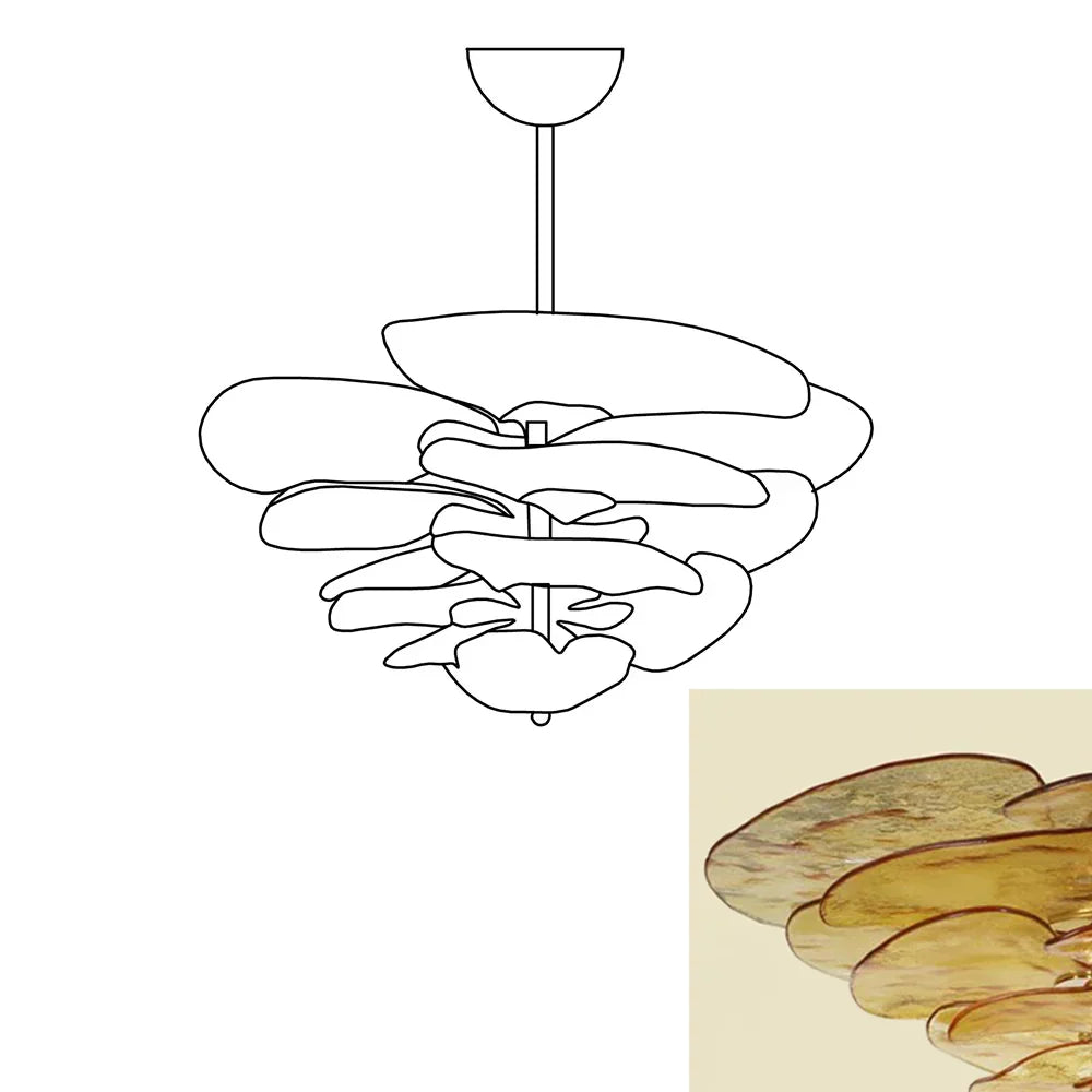 Textured Glass Leaf Amber/Clear/Pink Chandelier 21" 26" 32" 35"