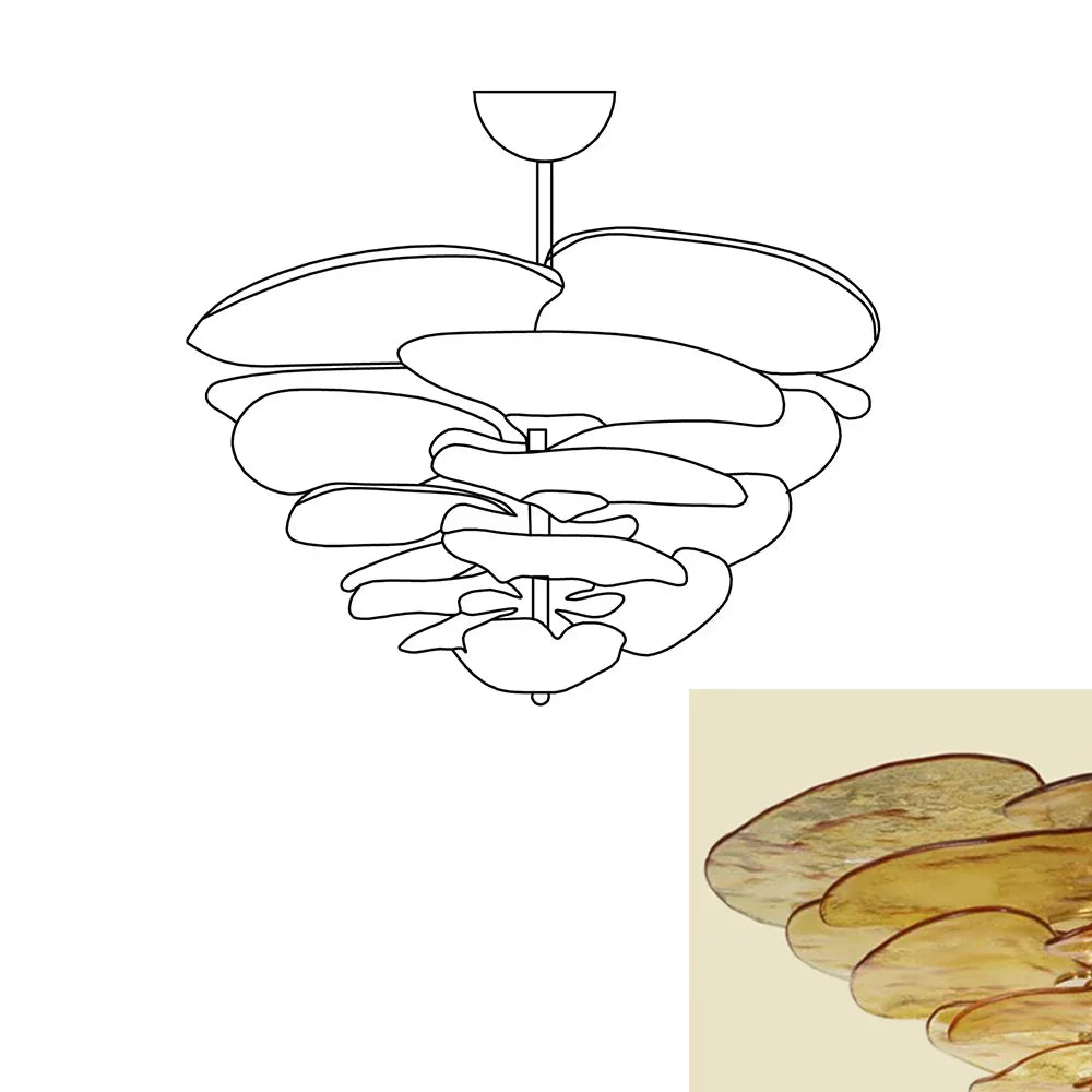 Textured Glass Leaf Amber/Clear/Pink Chandelier 21" 26" 32" 35"