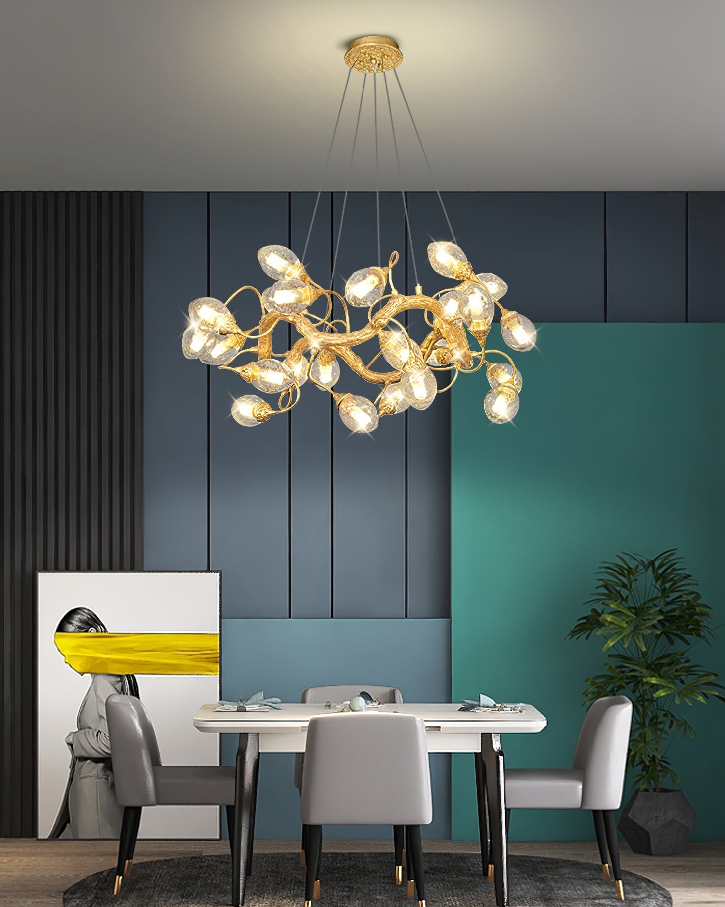 Lotus Bud Brass Chandeliers