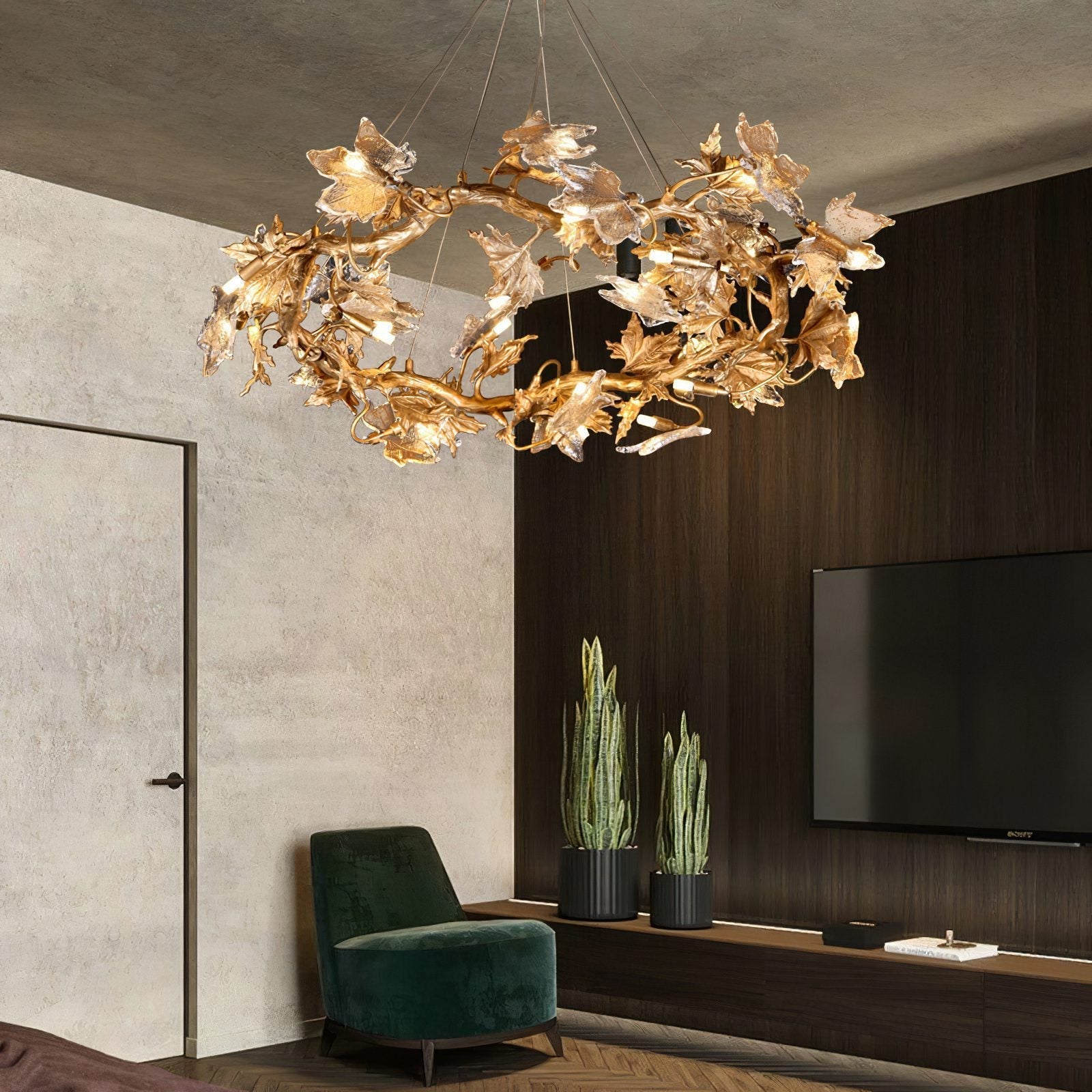 Flora Leaf Branch Brass Chandelier