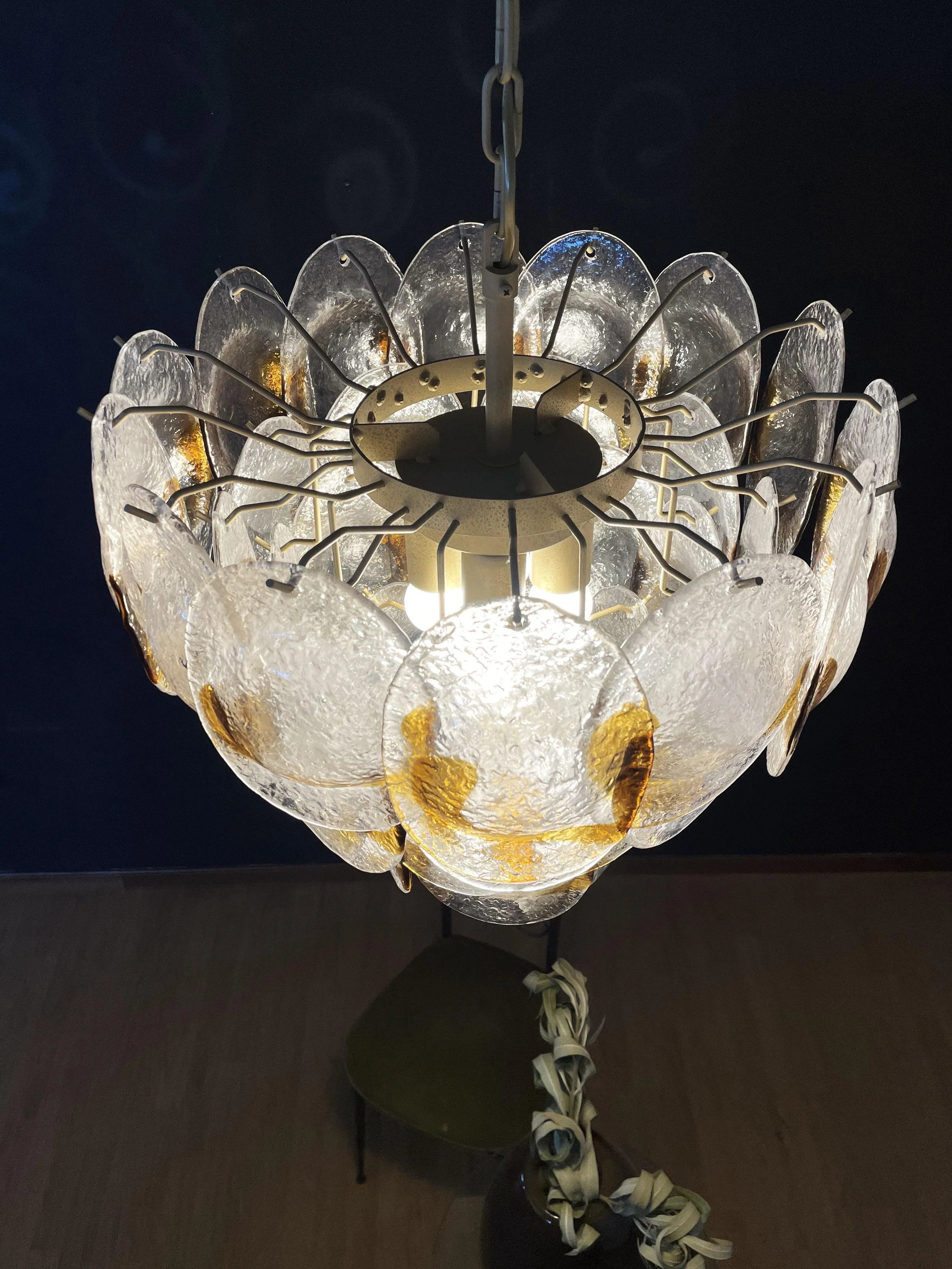 Mazzega Murano Transparent Amber Glasses Chandelier 20.5"