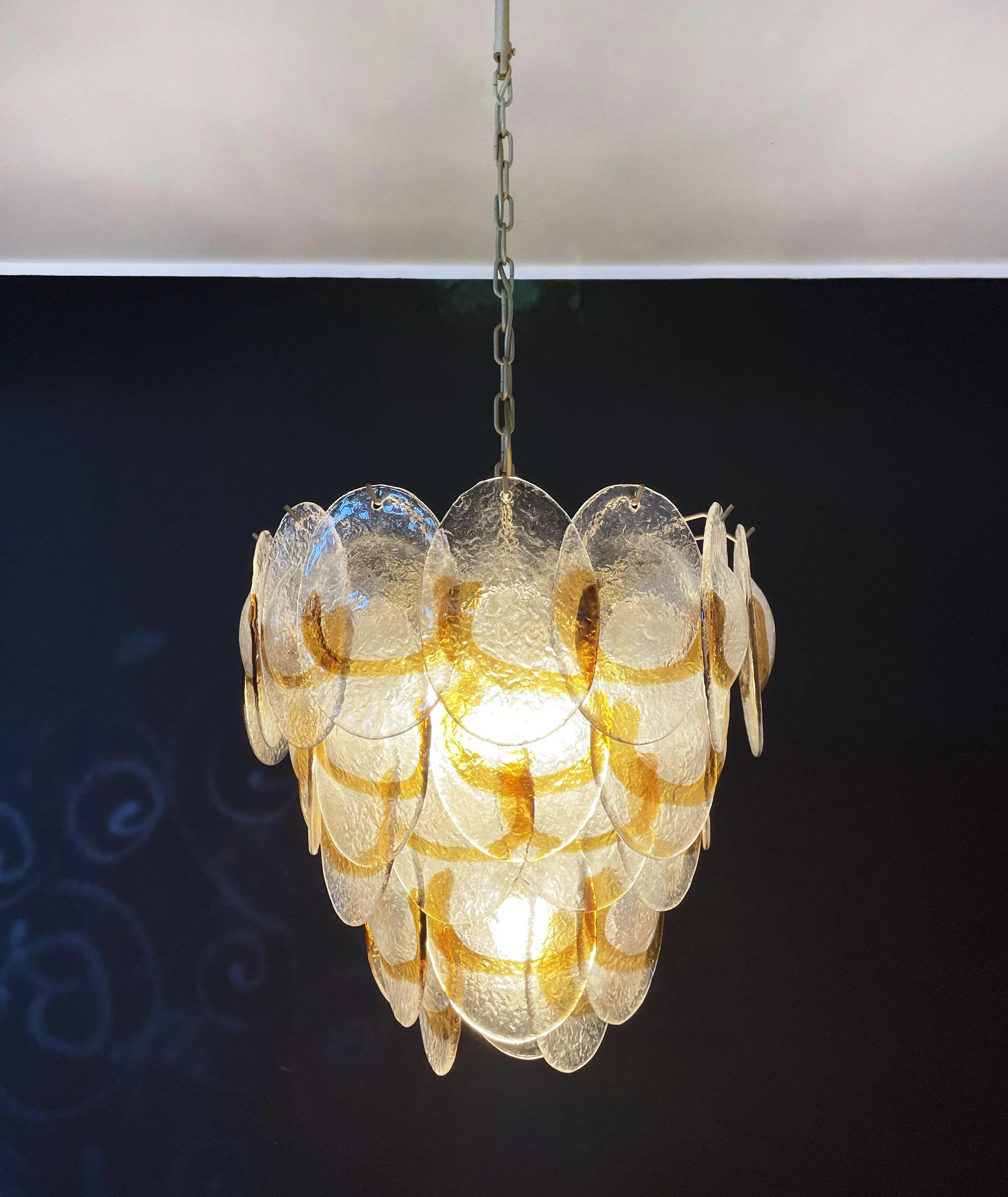 Mazzega Murano Transparent Amber Glasses Chandelier 20.5"