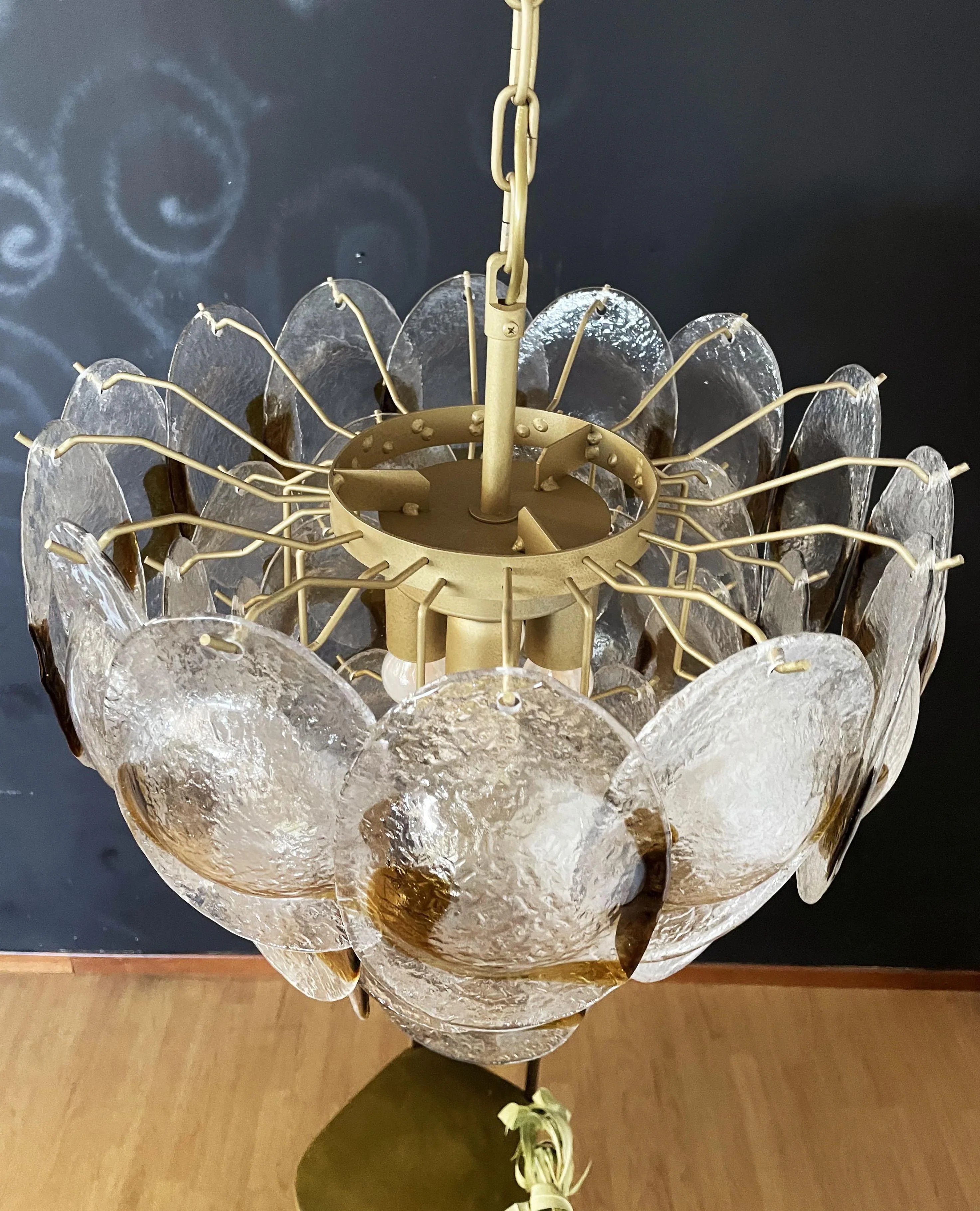 Mazzega Murano Transparent Amber Glasses Chandelier 20.5"
