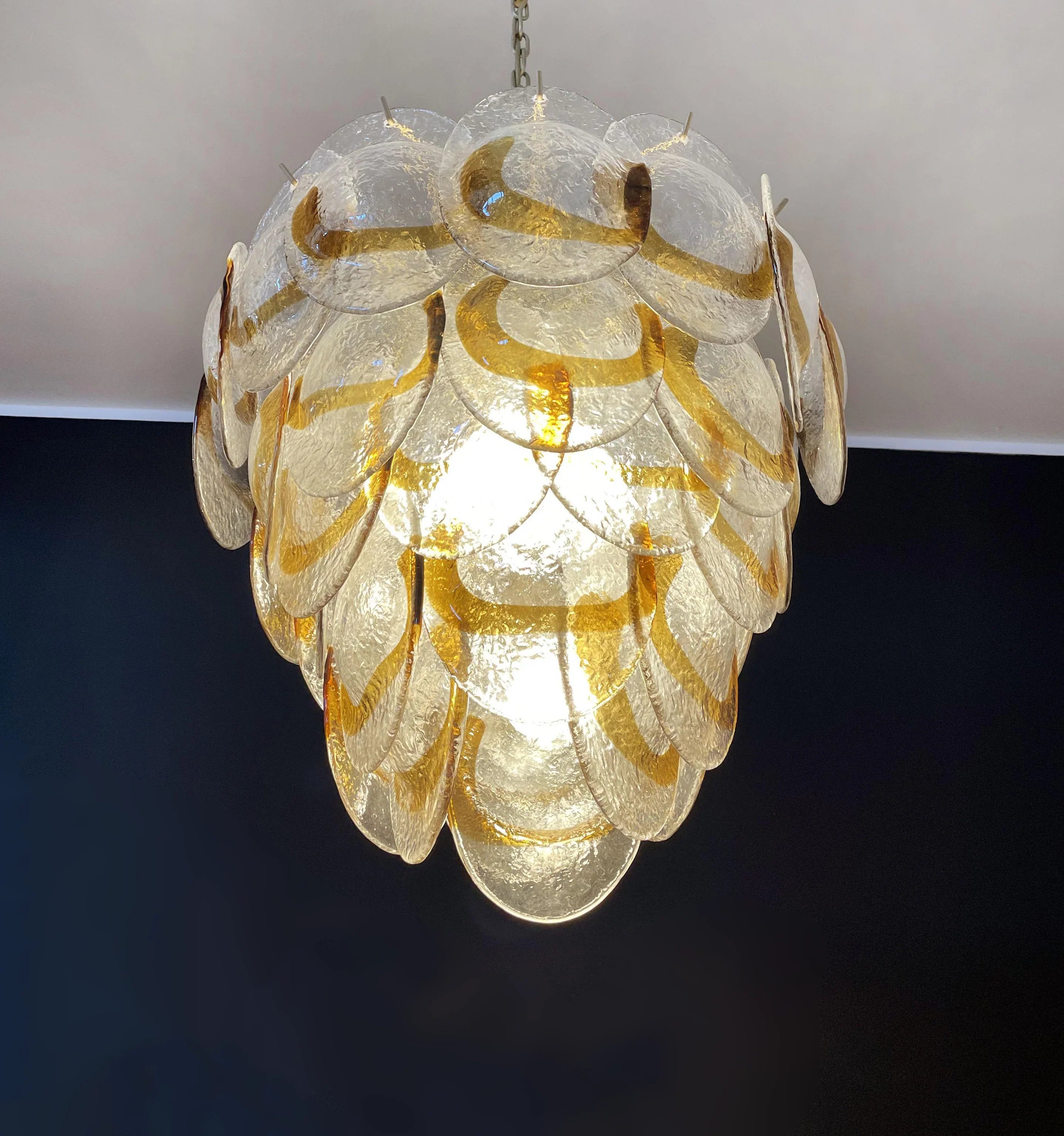 Mazzega Murano Transparent Amber Glasses Chandelier 20.5"