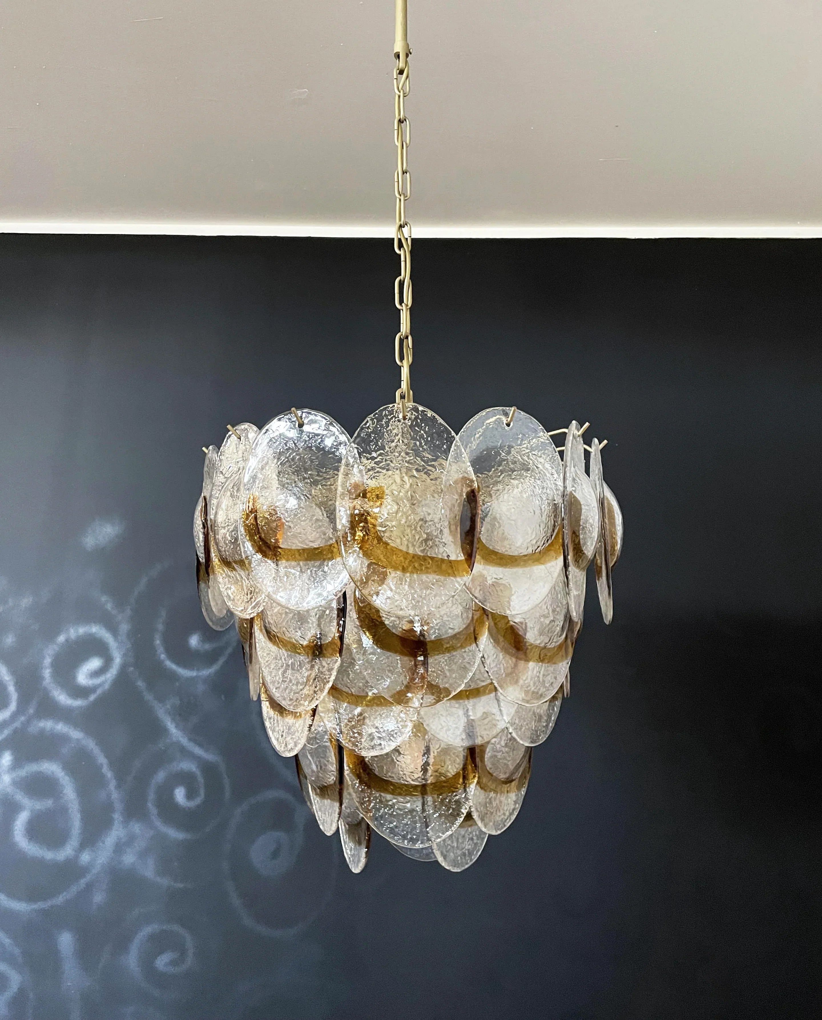 Mazzega Murano Transparent Amber Glasses Chandelier 20.5"