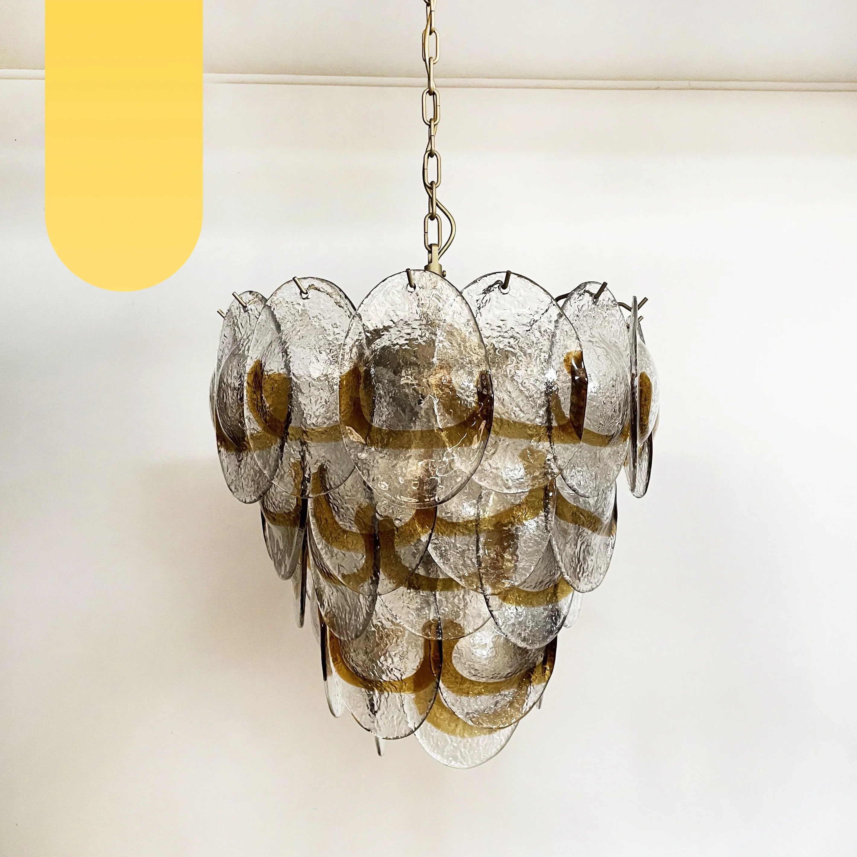 Mazzega Murano Transparent Amber Glasses Chandelier 20.5"