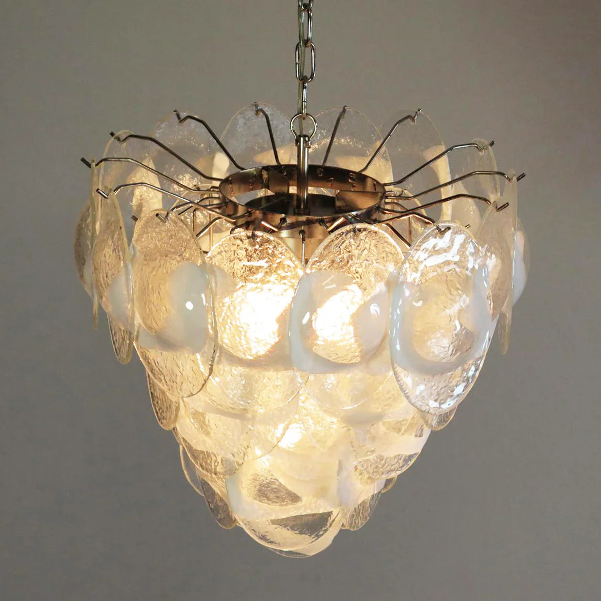 Mazzega Murano Transparent White Glasses Chandelier 20.5"