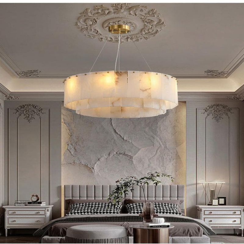 Sawyer Alabaster Flake 2 tier Round Art Chandelier