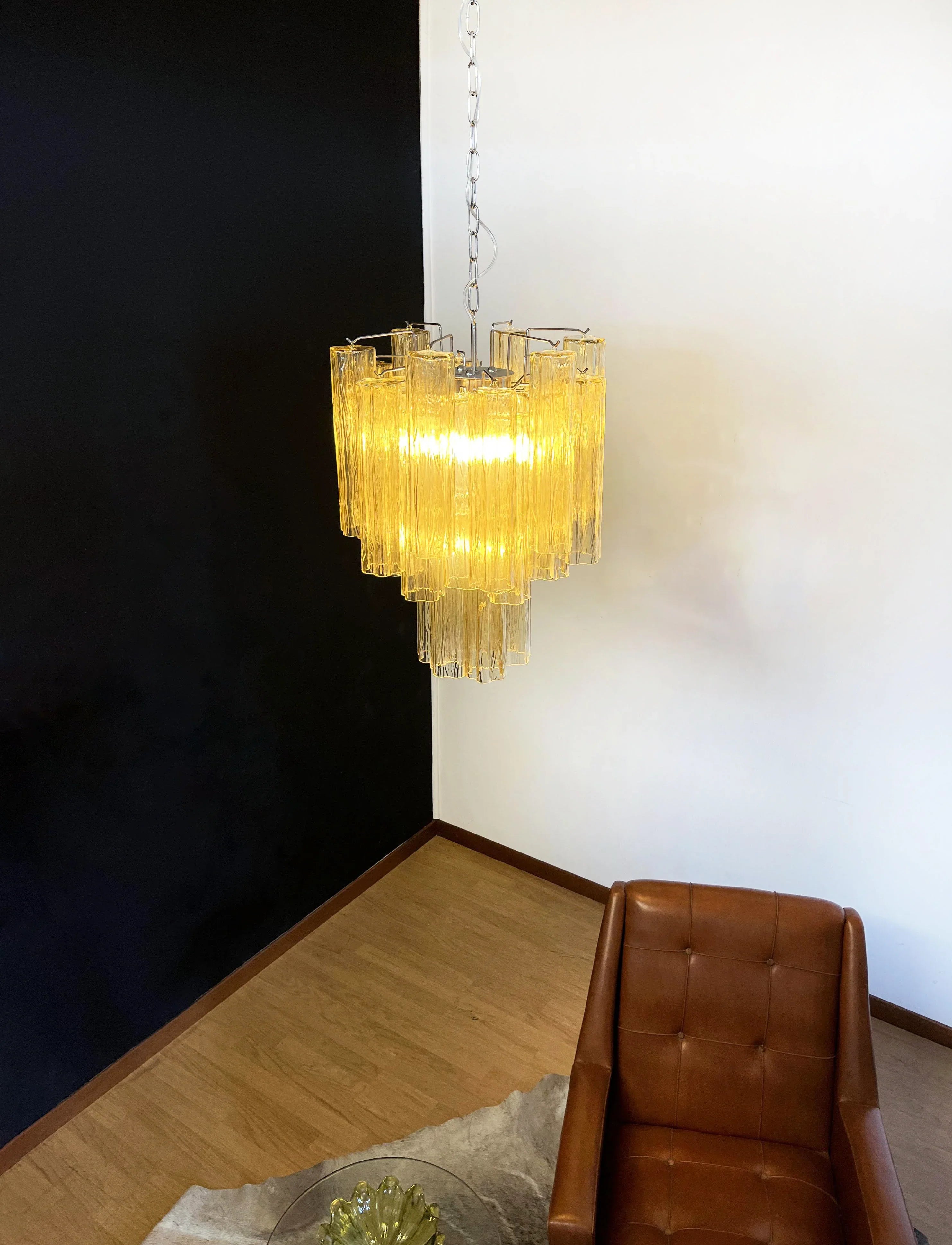 Fantastic Amber Murano Glass Tube Chandelier 19.7"