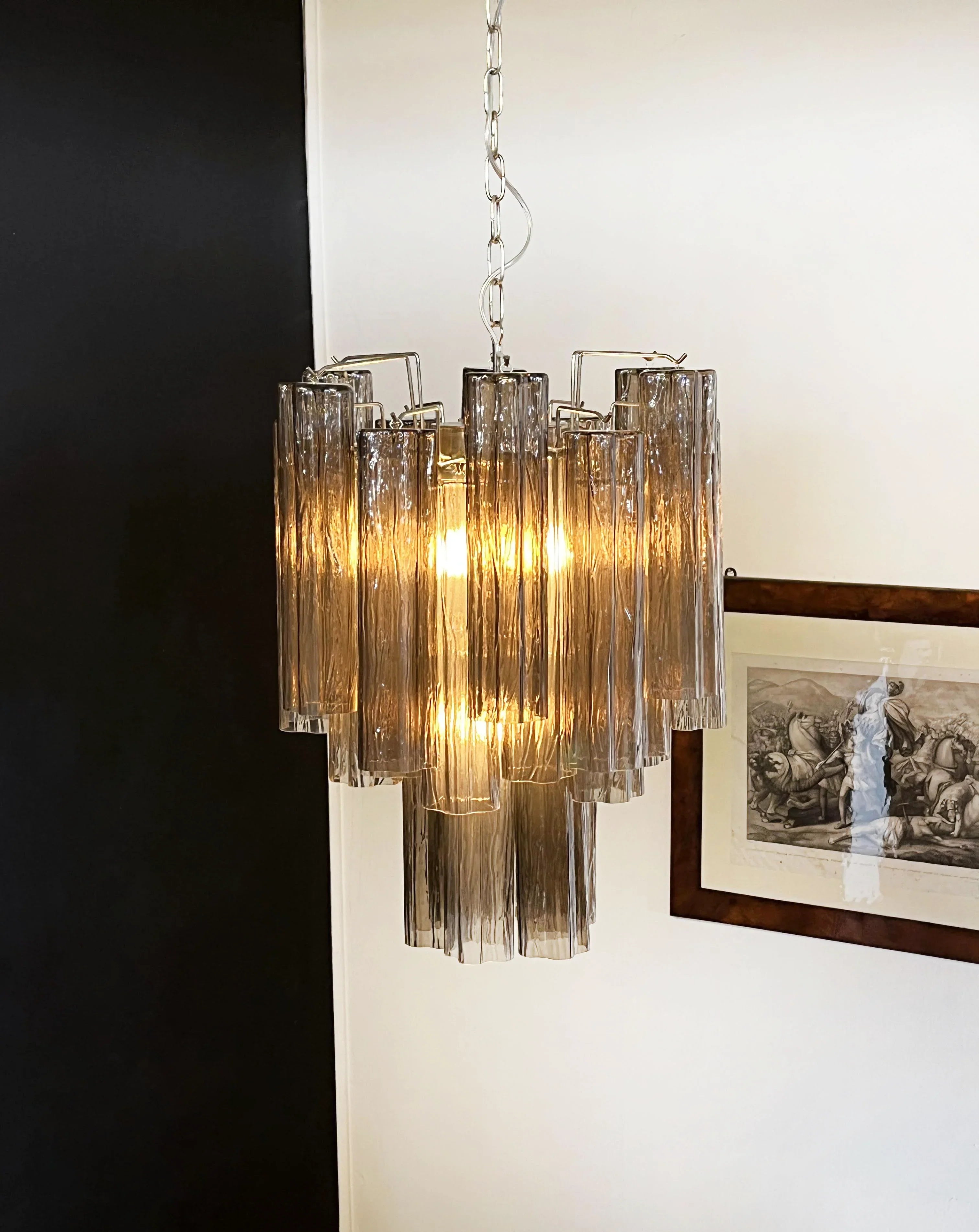 Fantastic Smoked Murano Glass Tube Chandelier 19.7"