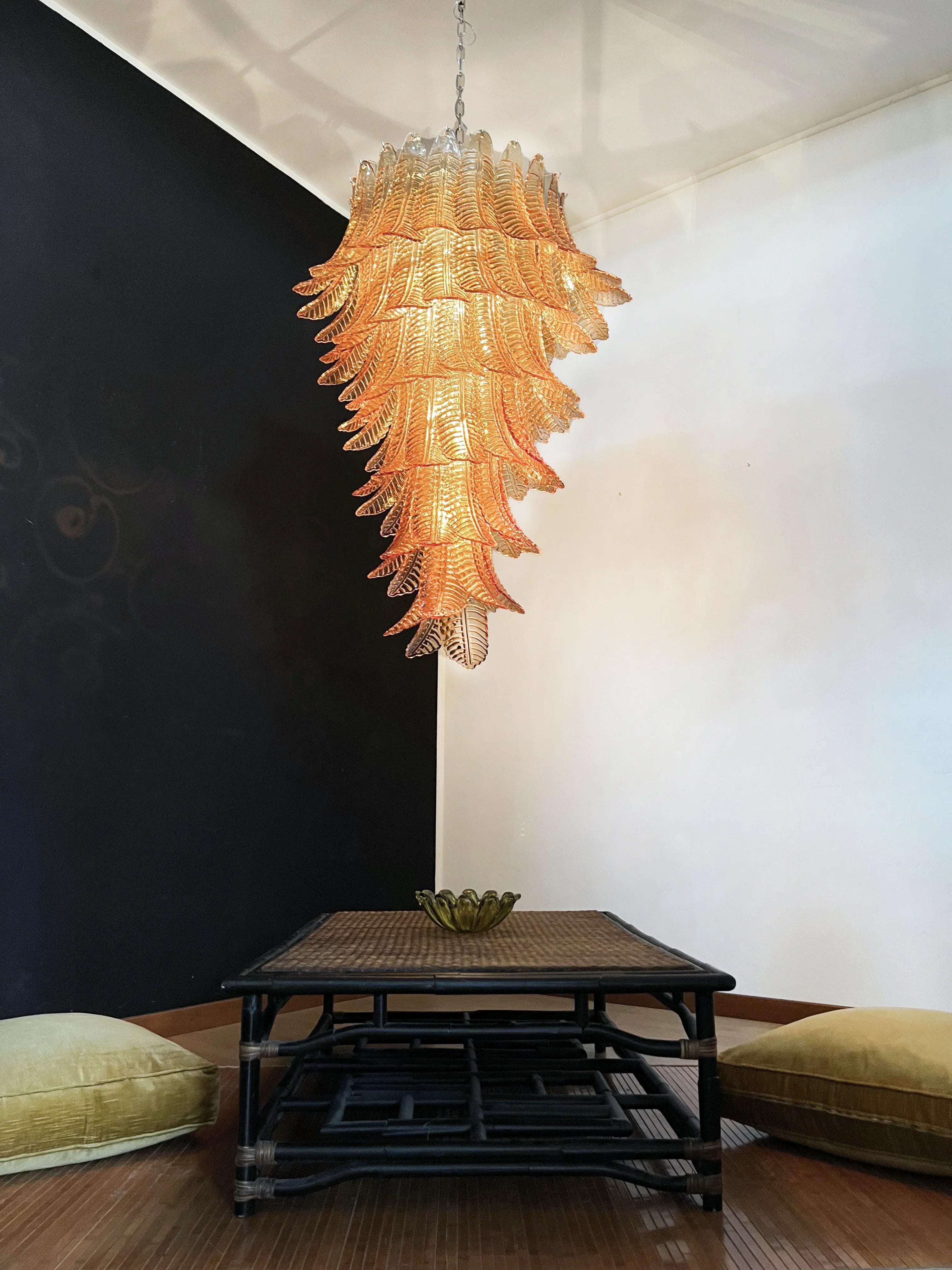 Murano Amber Felch Spiral Chandelier 27.5"