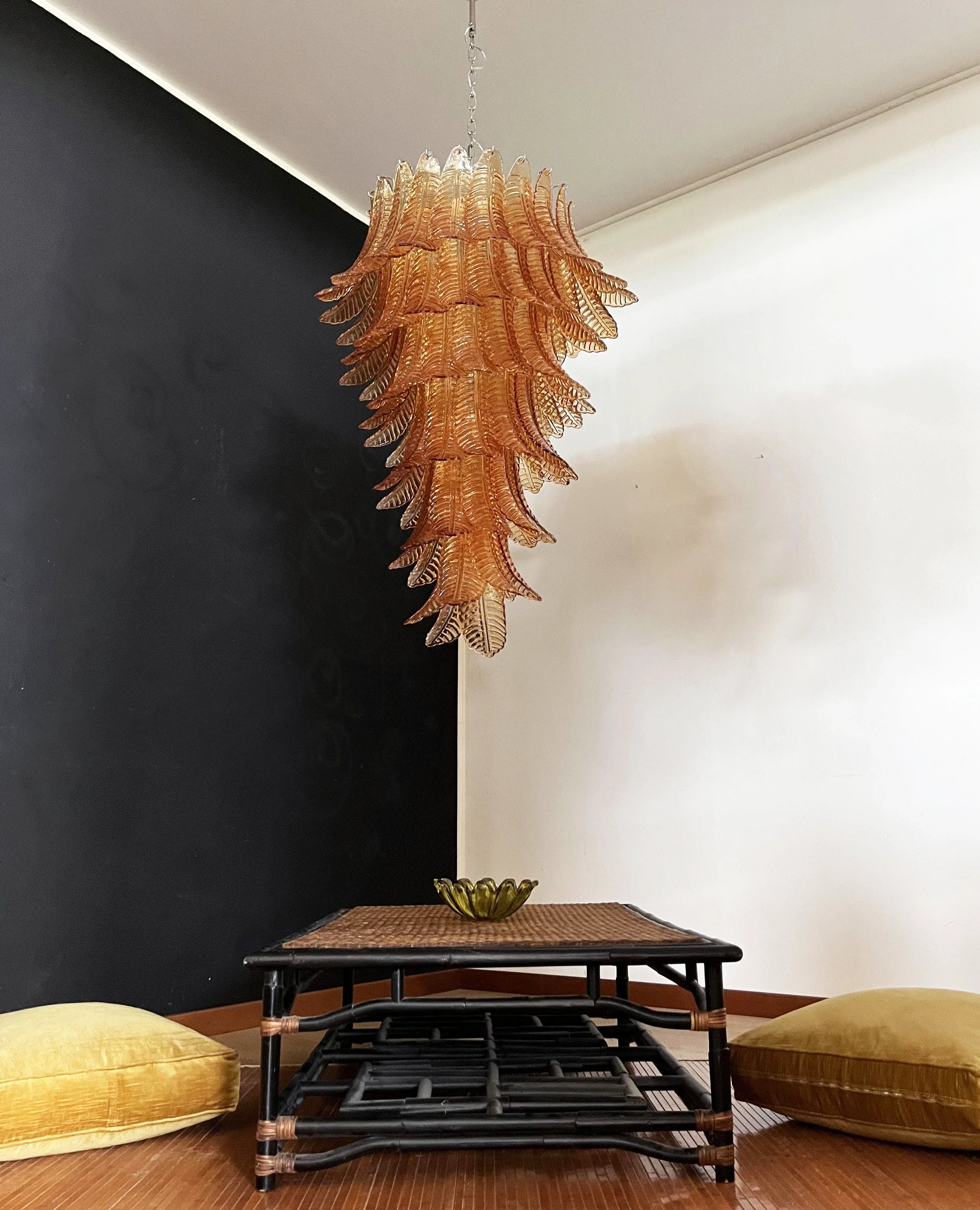 Murano Amber Felch Spiral Chandelier 27.5"