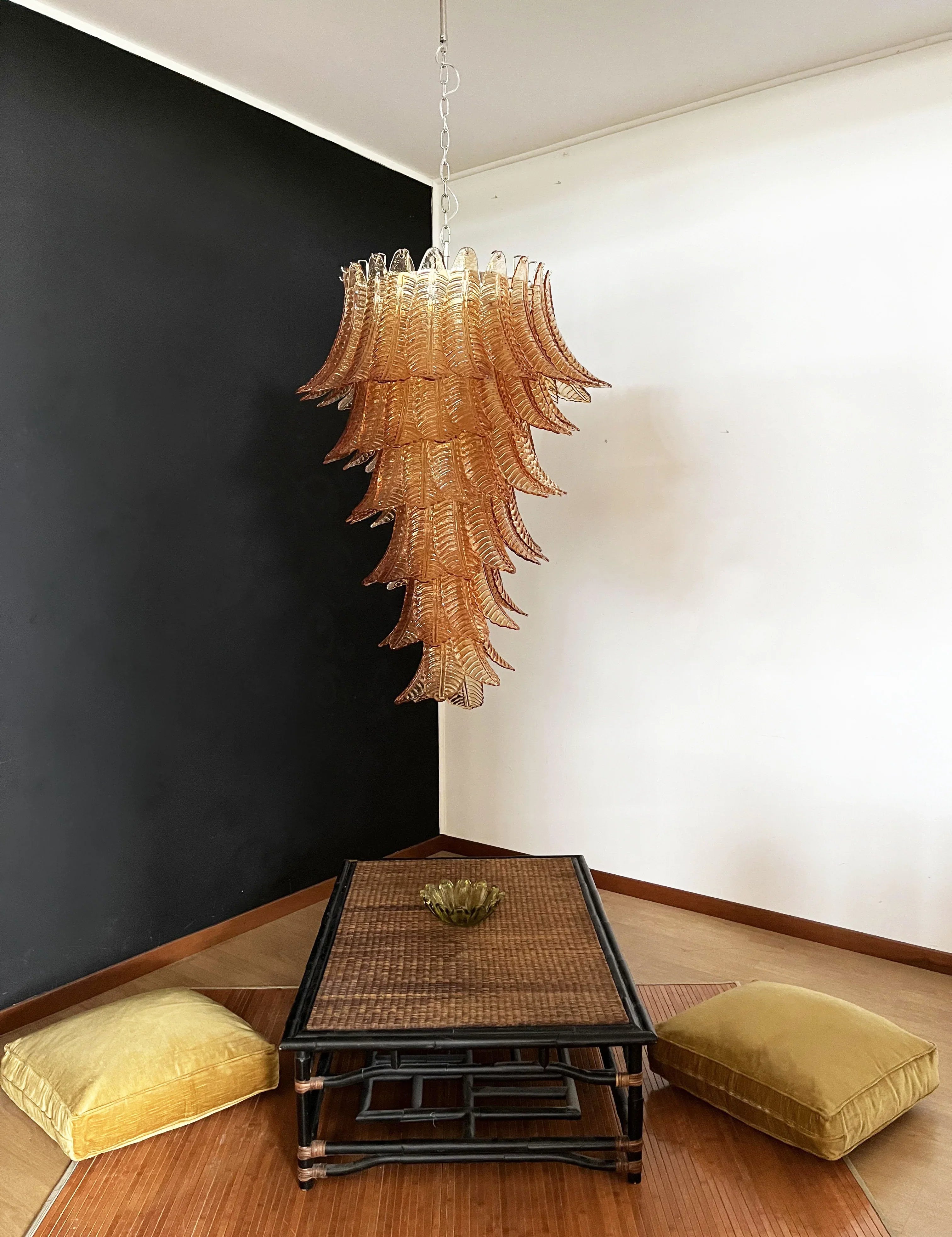 Murano Amber Felch Spiral Chandelier 27.5"