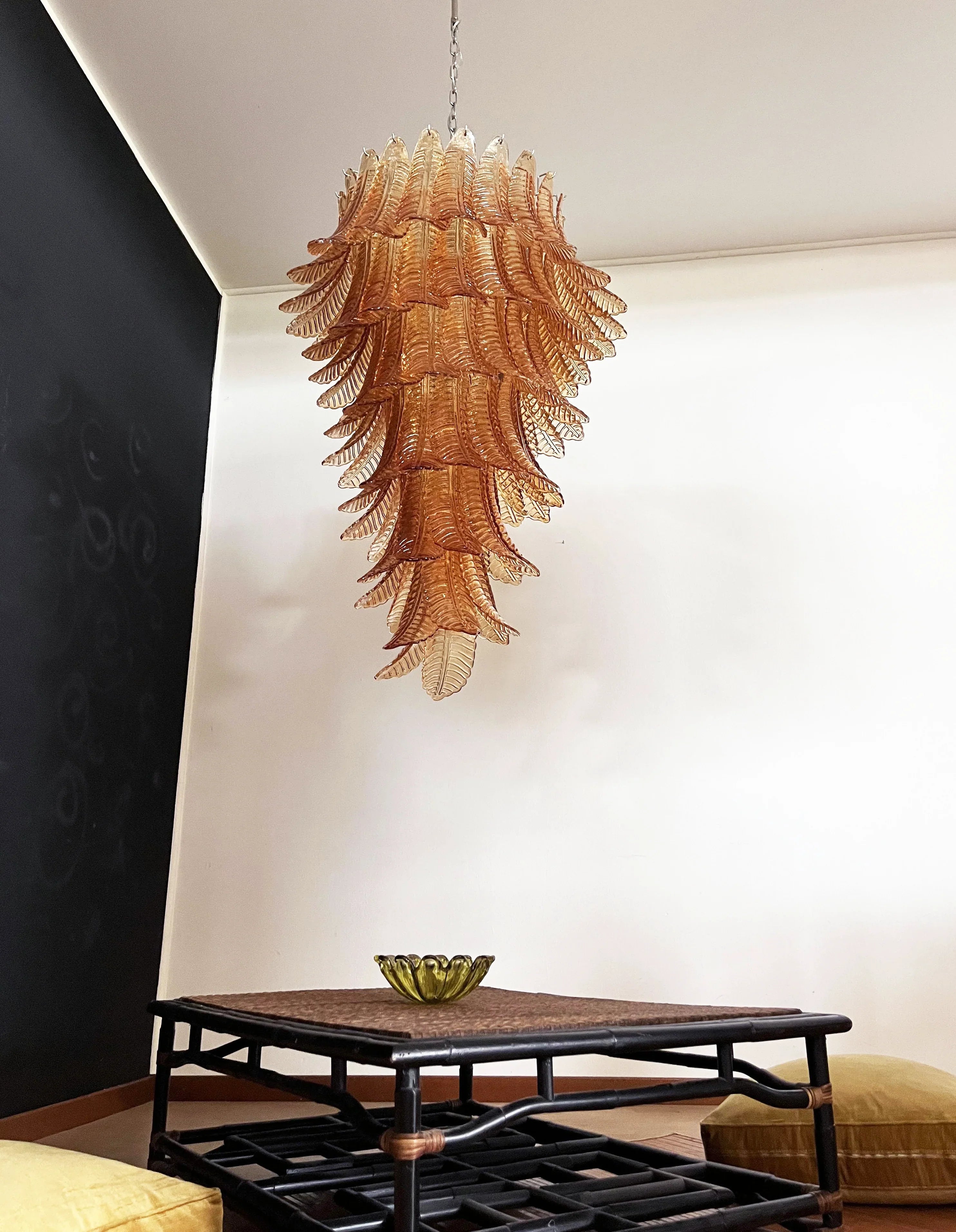 Murano Amber Felch Spiral Chandelier 27.5"