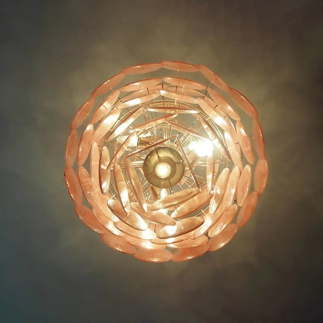 Huge Vintage Murano Pink Disks Chandelier 29.5"