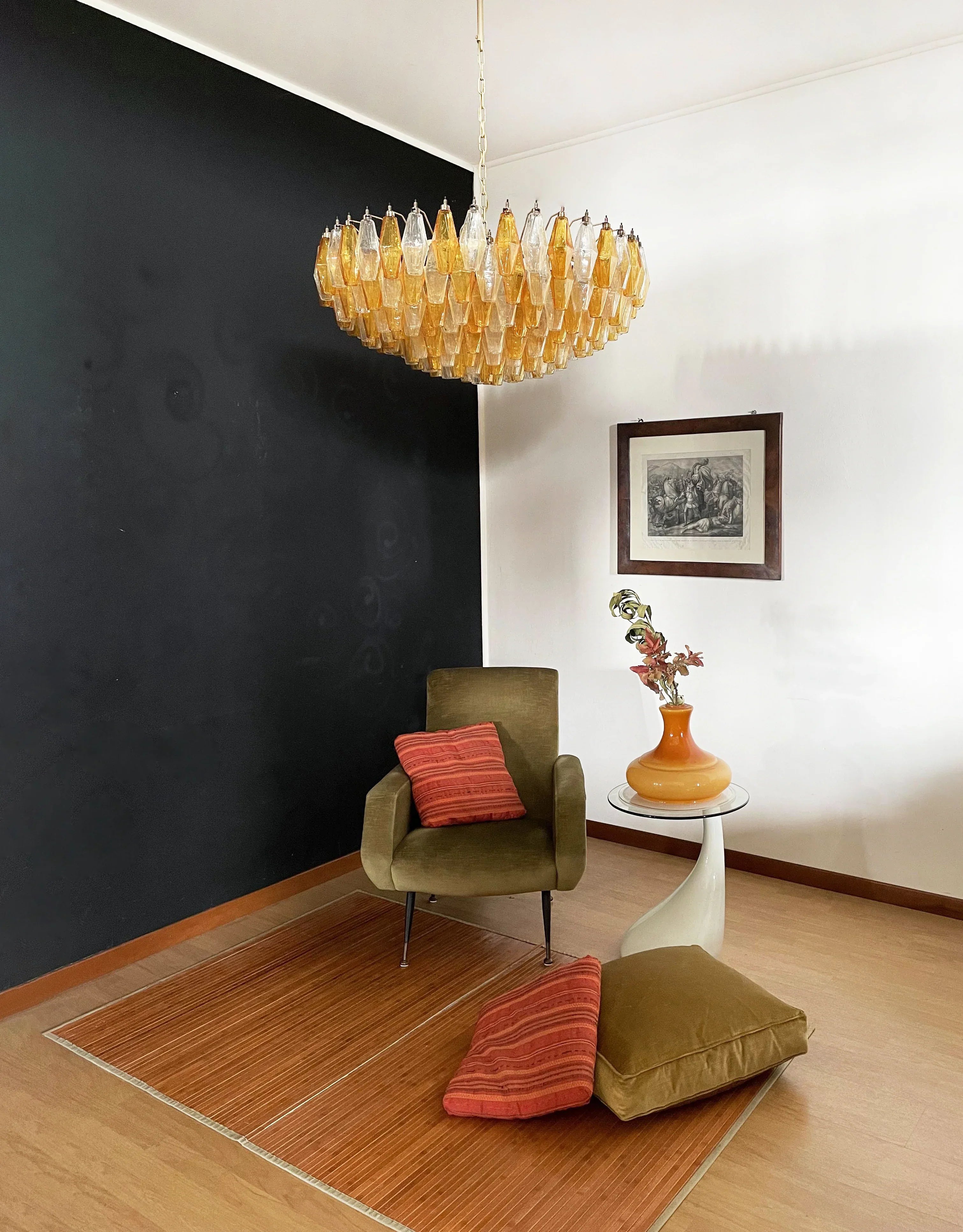 Murano Faceted Transparent Amber Glass Chandelier 35.4"