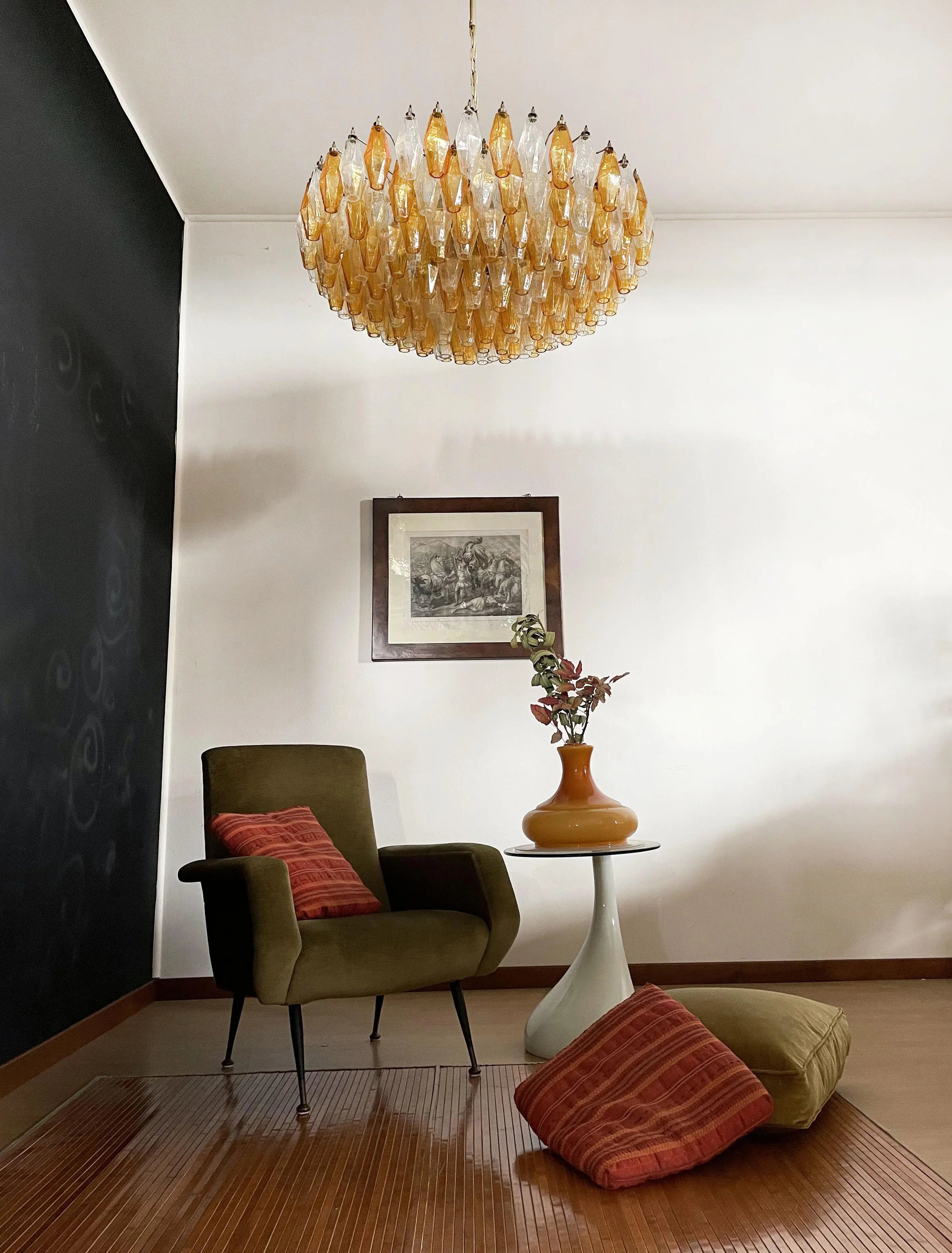 Murano Faceted Transparent Amber Glass Chandelier 35.4"