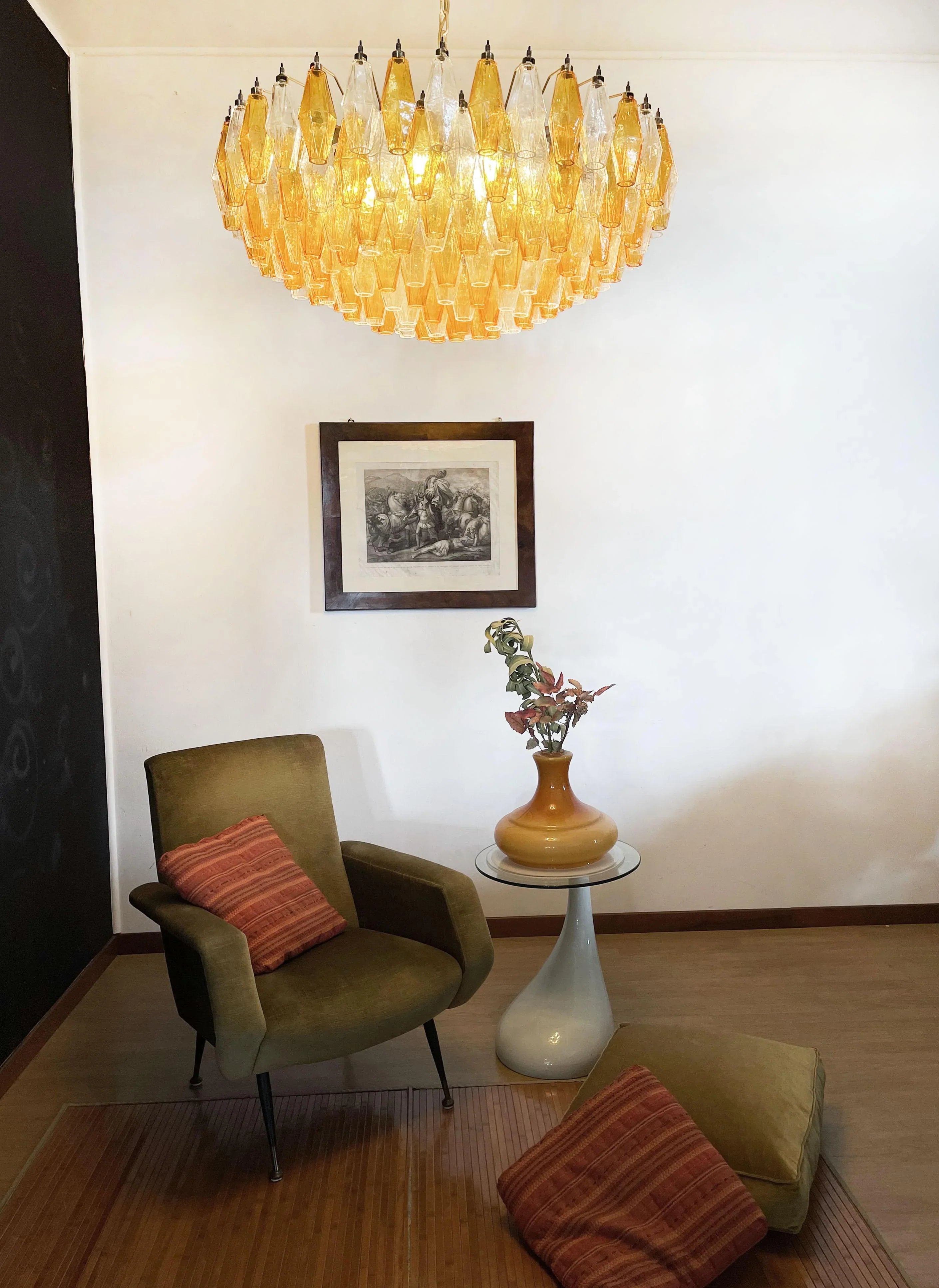 Murano Faceted Transparent Amber Glass Chandelier 35.4"
