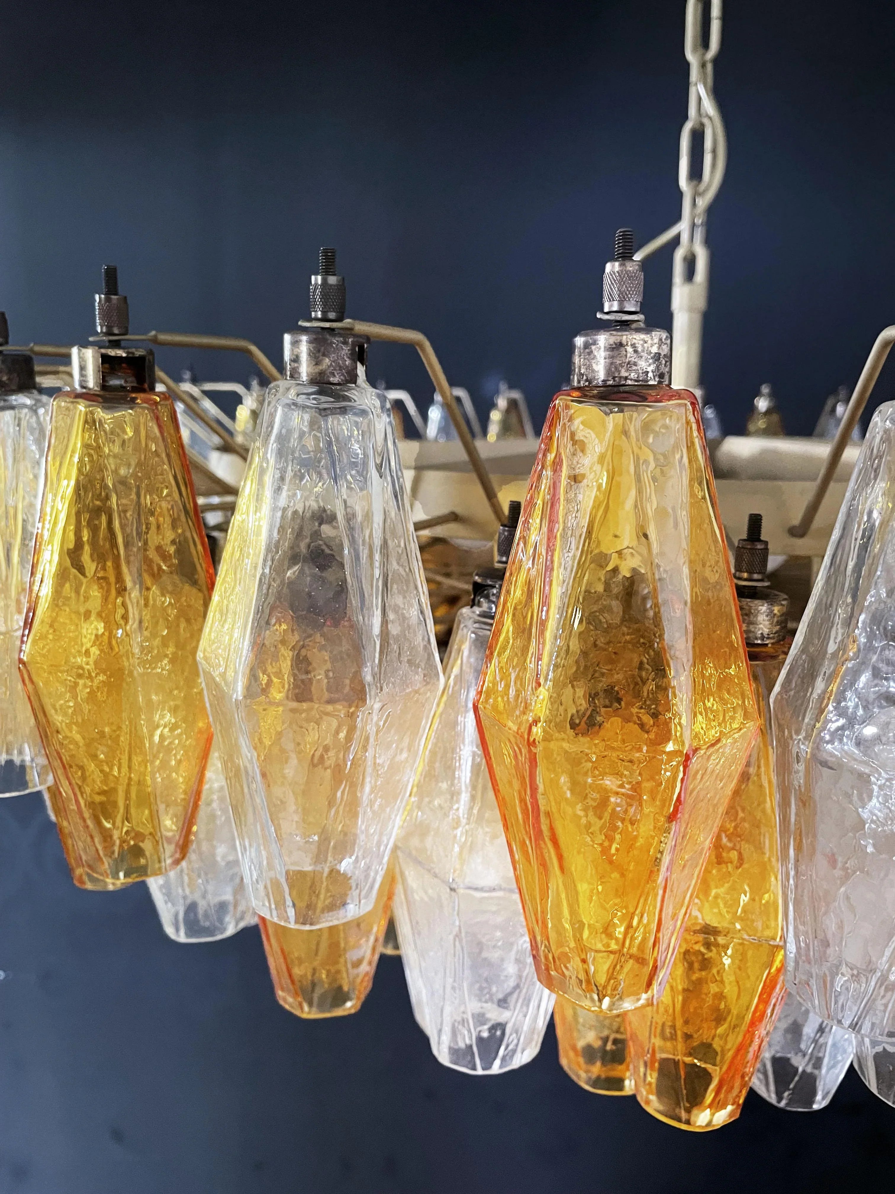 Murano Faceted Transparent Amber Glass Chandelier 35.4"