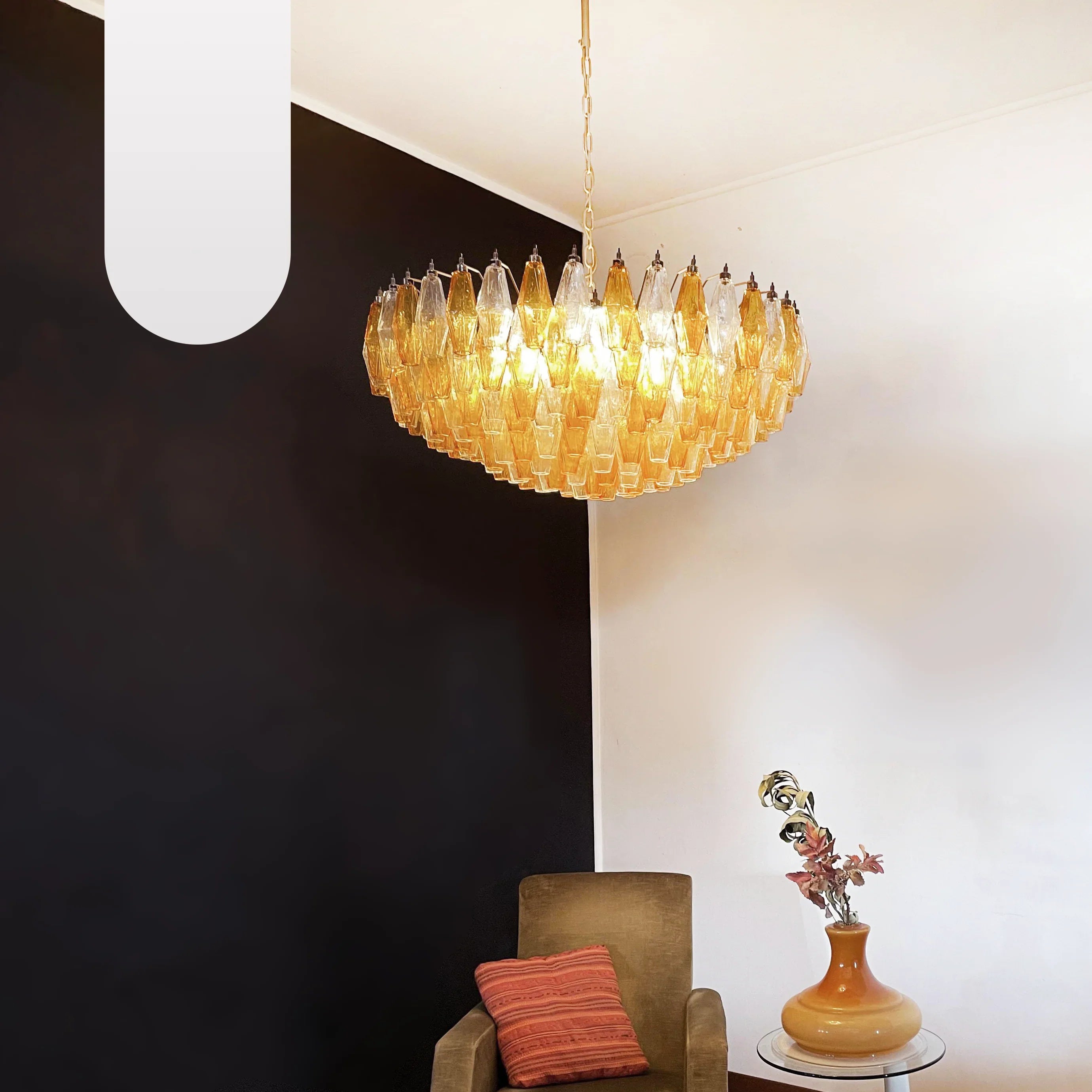 Murano Faceted Transparent Amber Glass Chandelier 35.4"