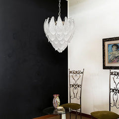 Murano Frosted Carved Glass Leaves Chandelier 21"