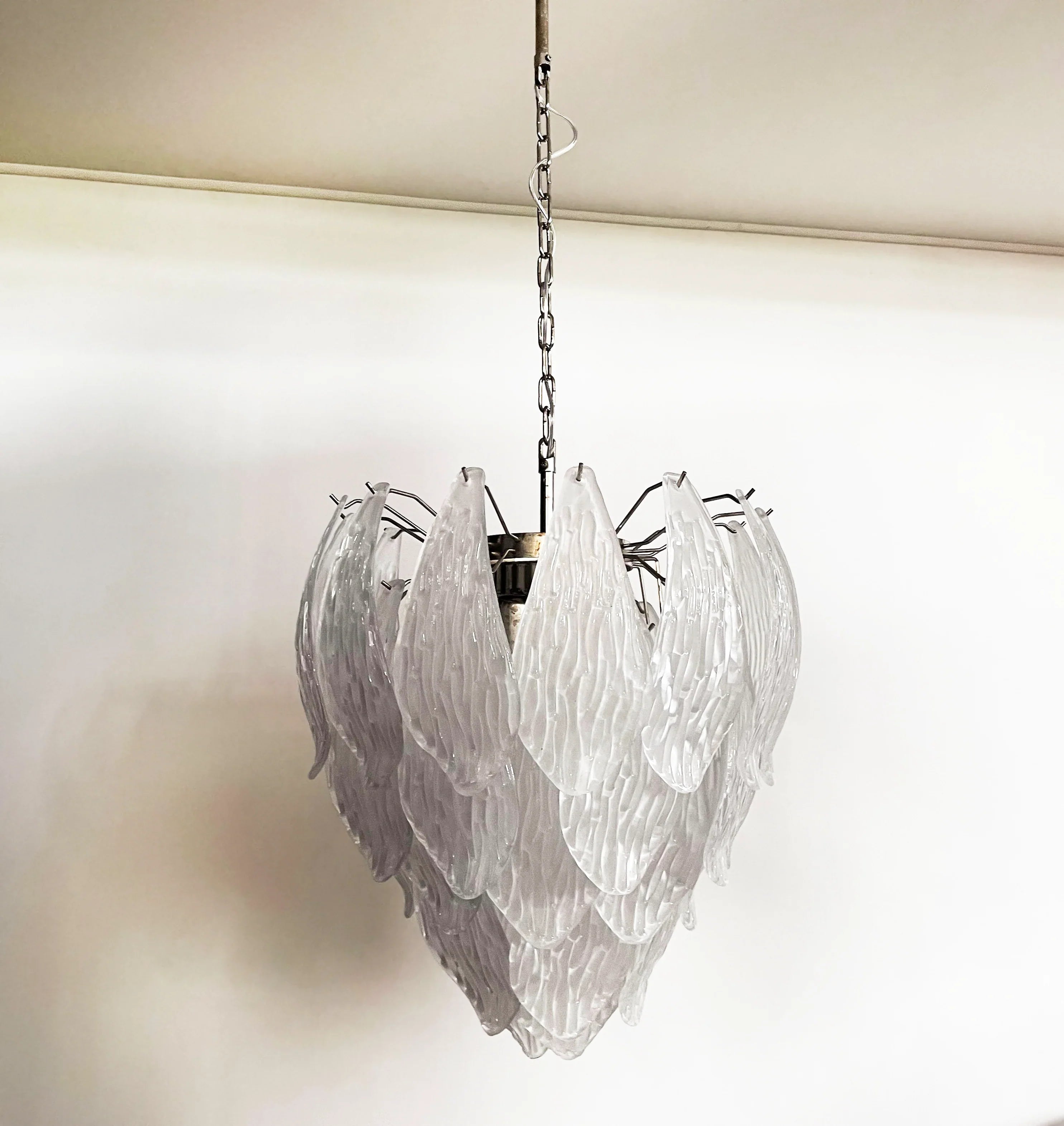 Murano Frosted Carved Glass Leaves Chandelier 21"