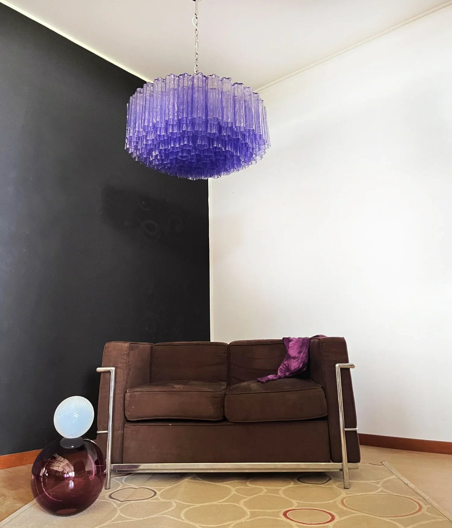 Murano Large Amethyst Glass Tube Chandelier 32.3"
