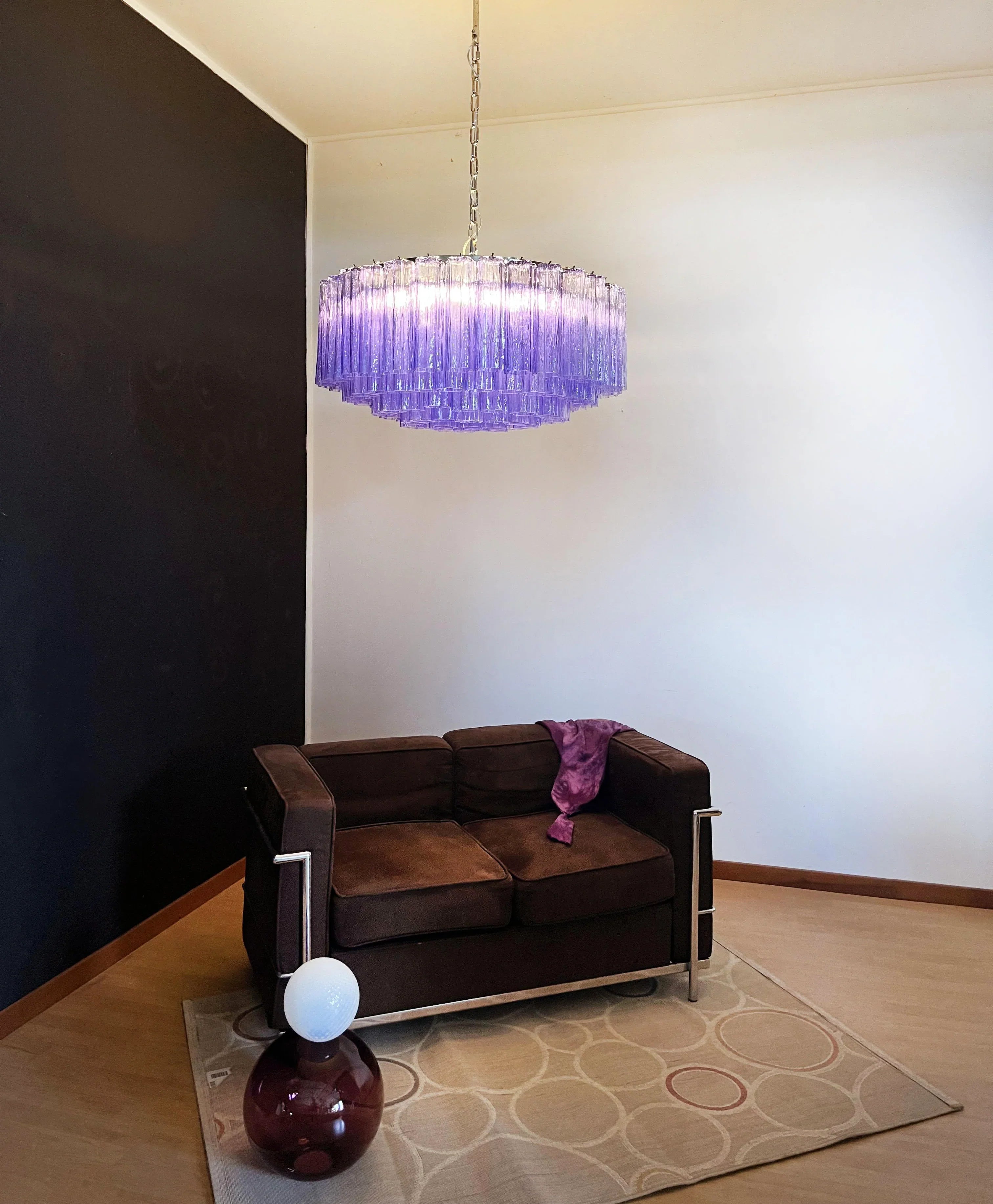Murano Large Amethyst Glass Tube Chandelier 32.3"