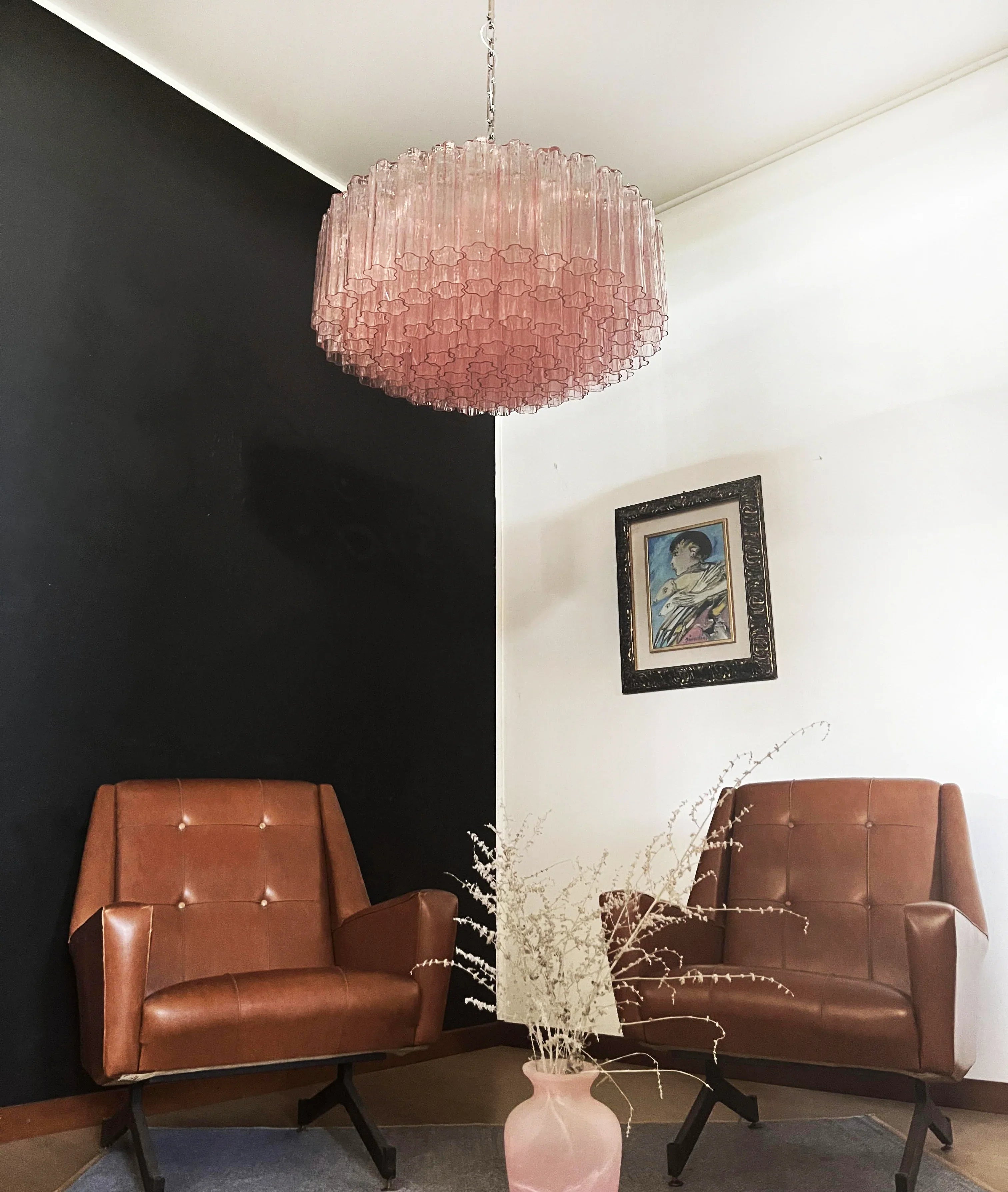 Murano Large Pink Glass Tube Chandelier 32.3"