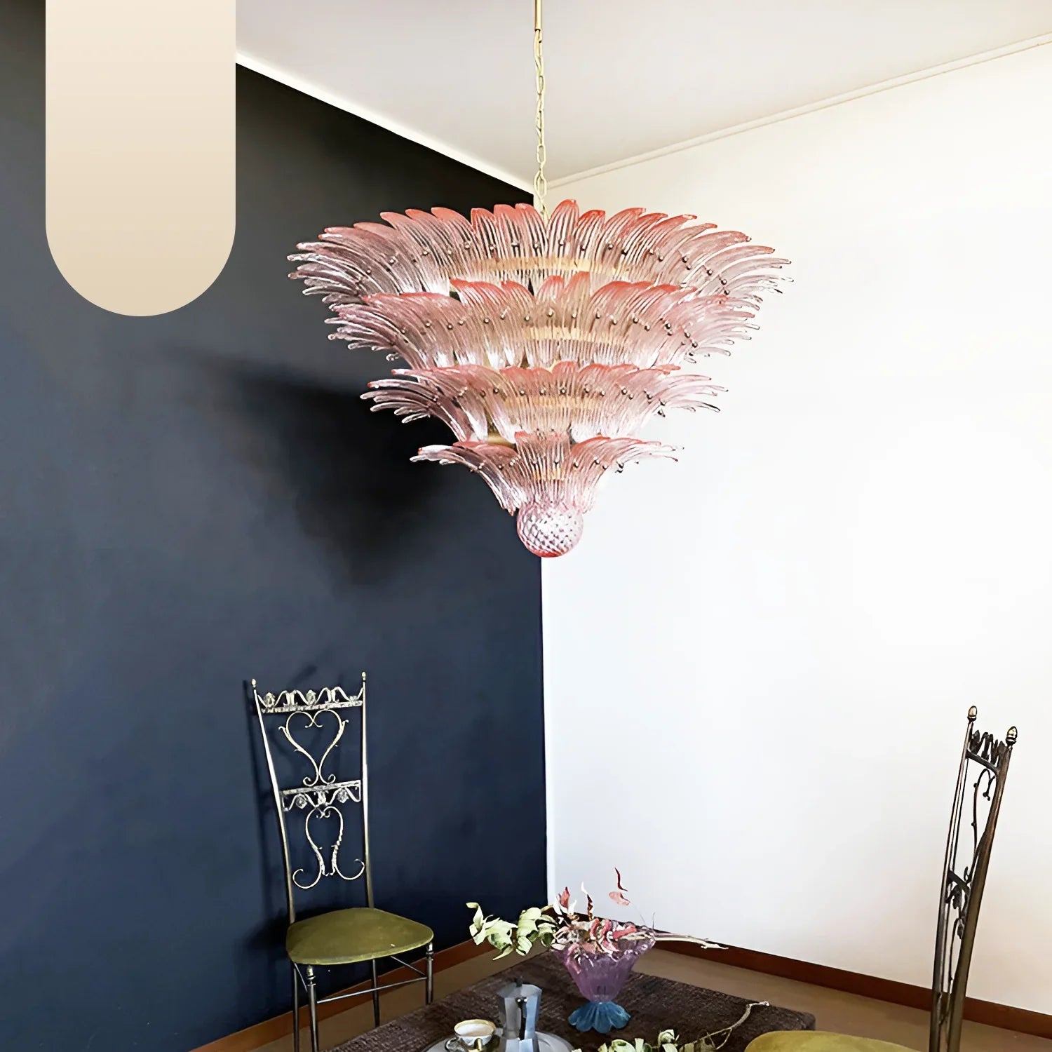 Murano Palmette Glass Pink Chandelier 45.3"