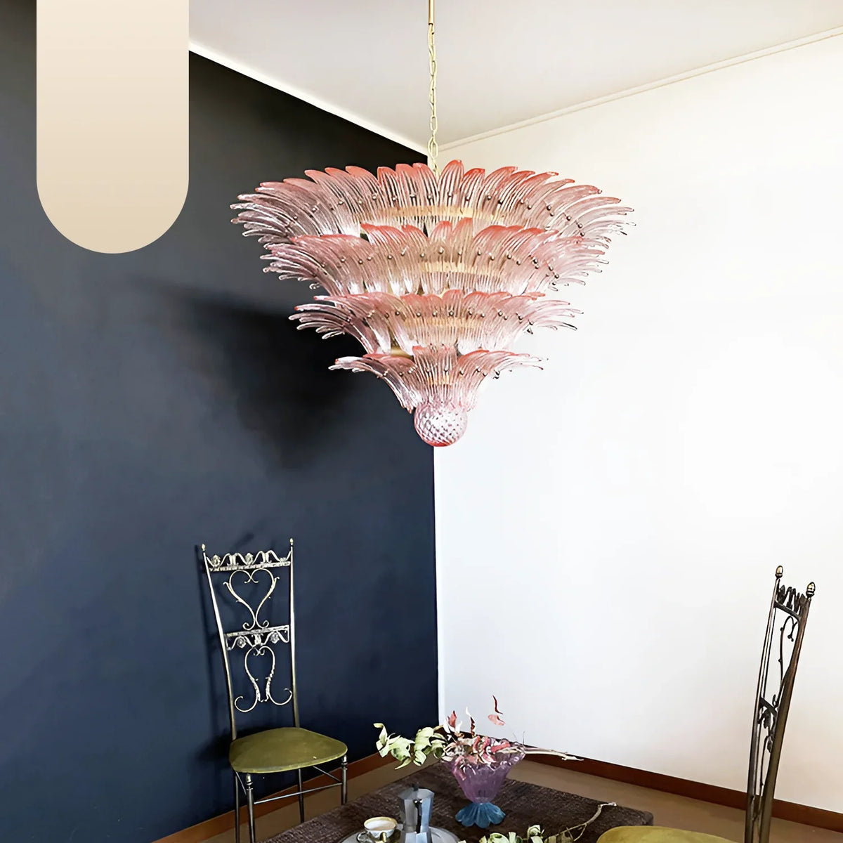 Murano Palmette Glass Pink Chandelier 45.3"