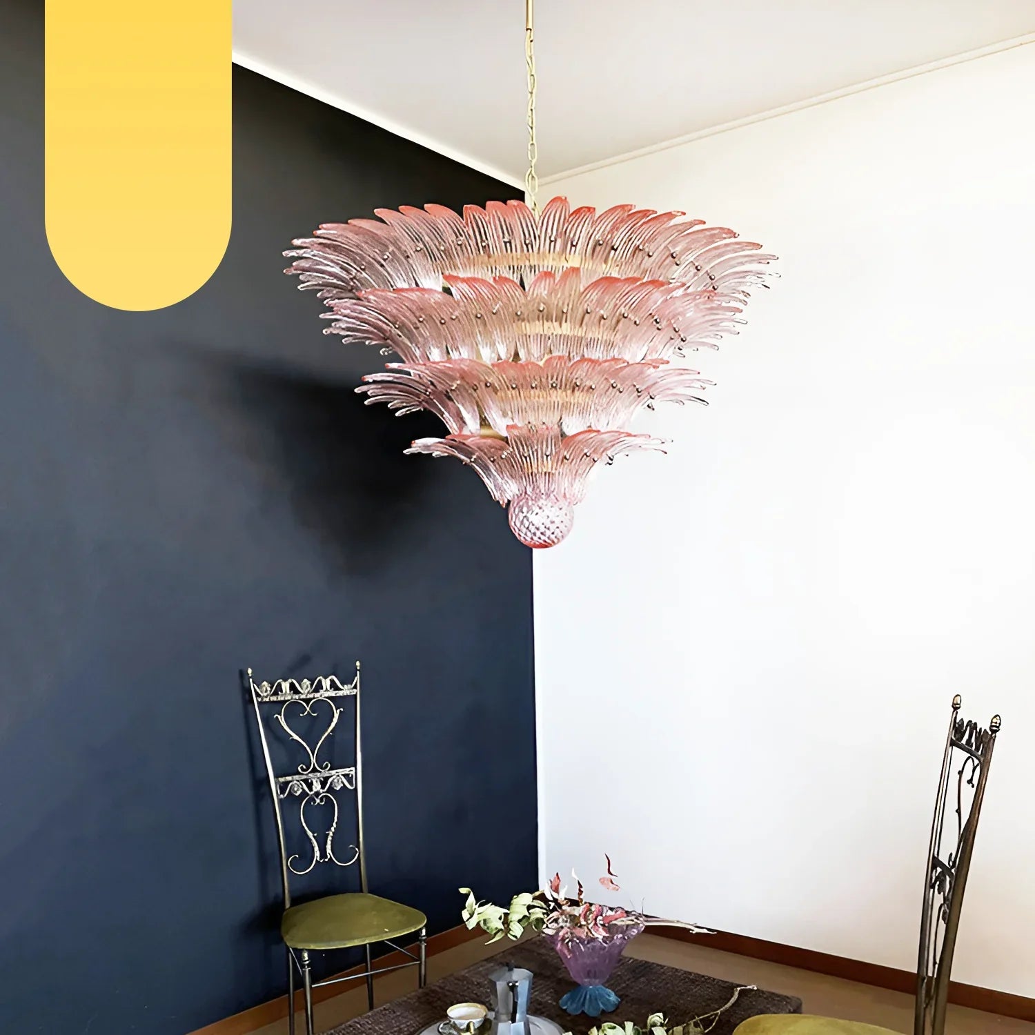 Murano Palmette Glass Pink Chandelier 45.3"