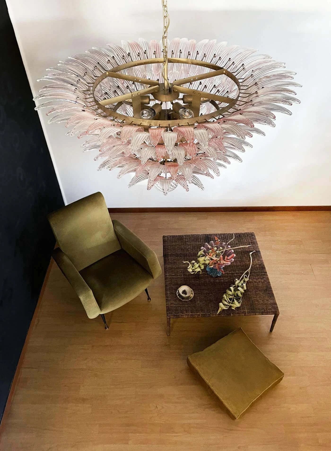 Murano Palmette Glass Pink Trasparent Chandelier 45.3"