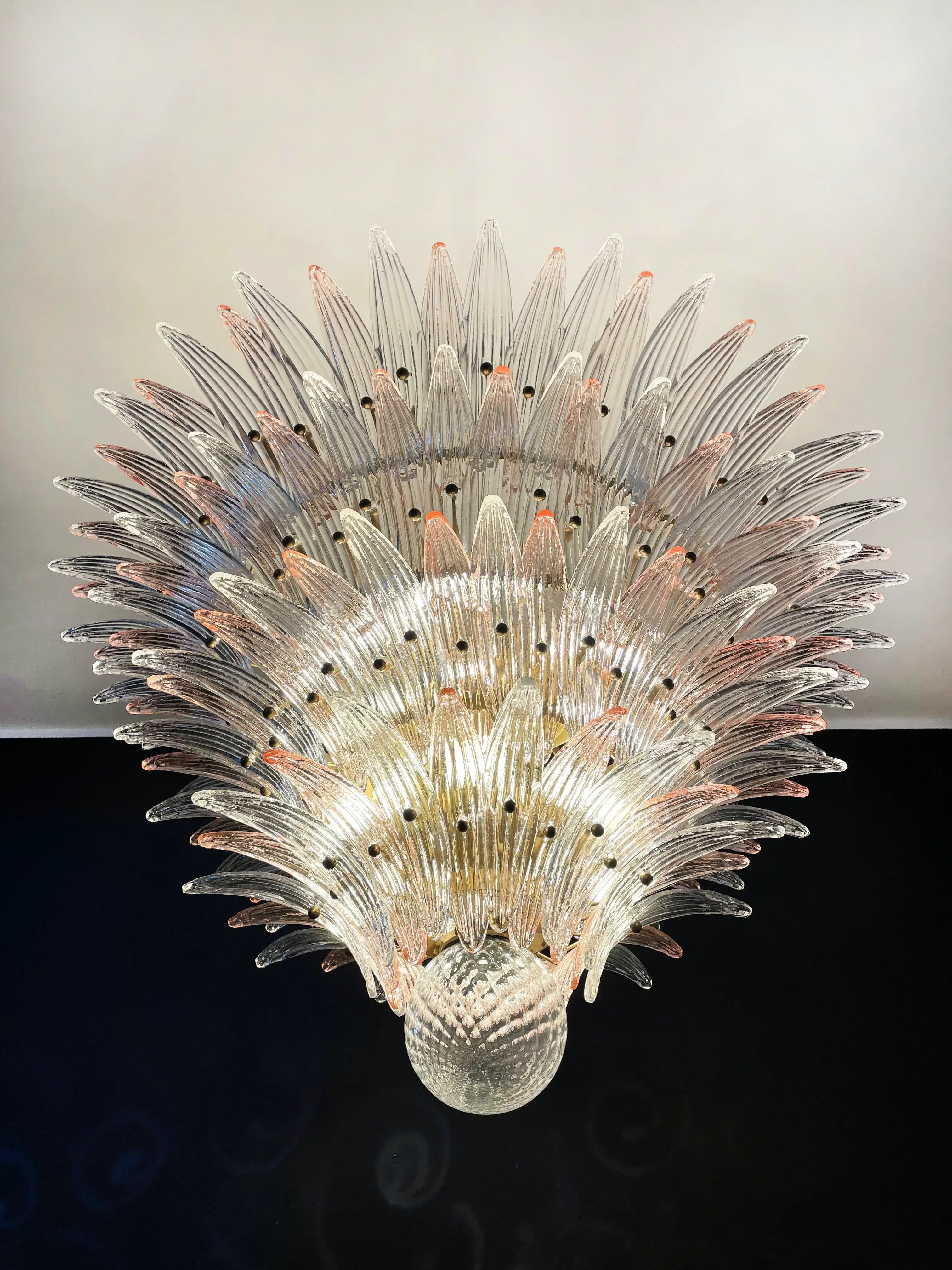Murano Palmette Glass Pink Trasparent Chandelier 45.3"