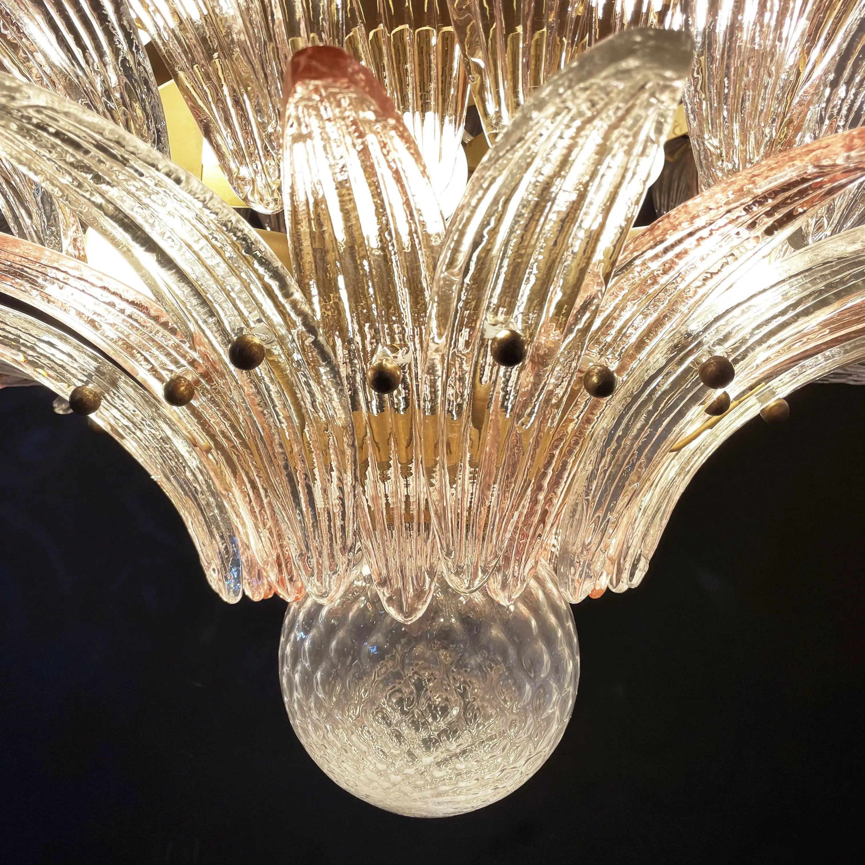 Murano Palmette Glass Pink Trasparent Chandelier 45.3"