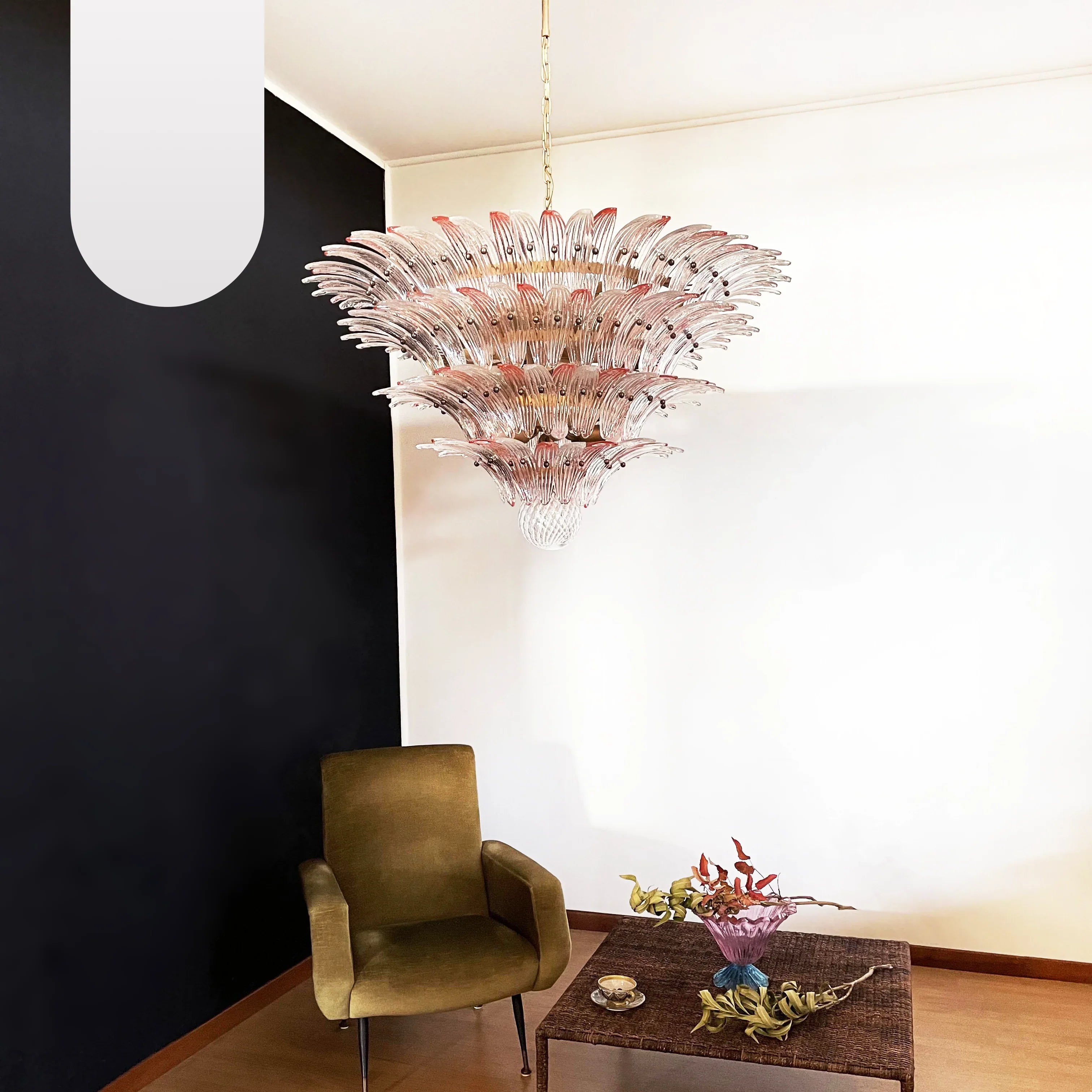 Murano Palmette Glass Pink Trasparent Chandelier 45.3"