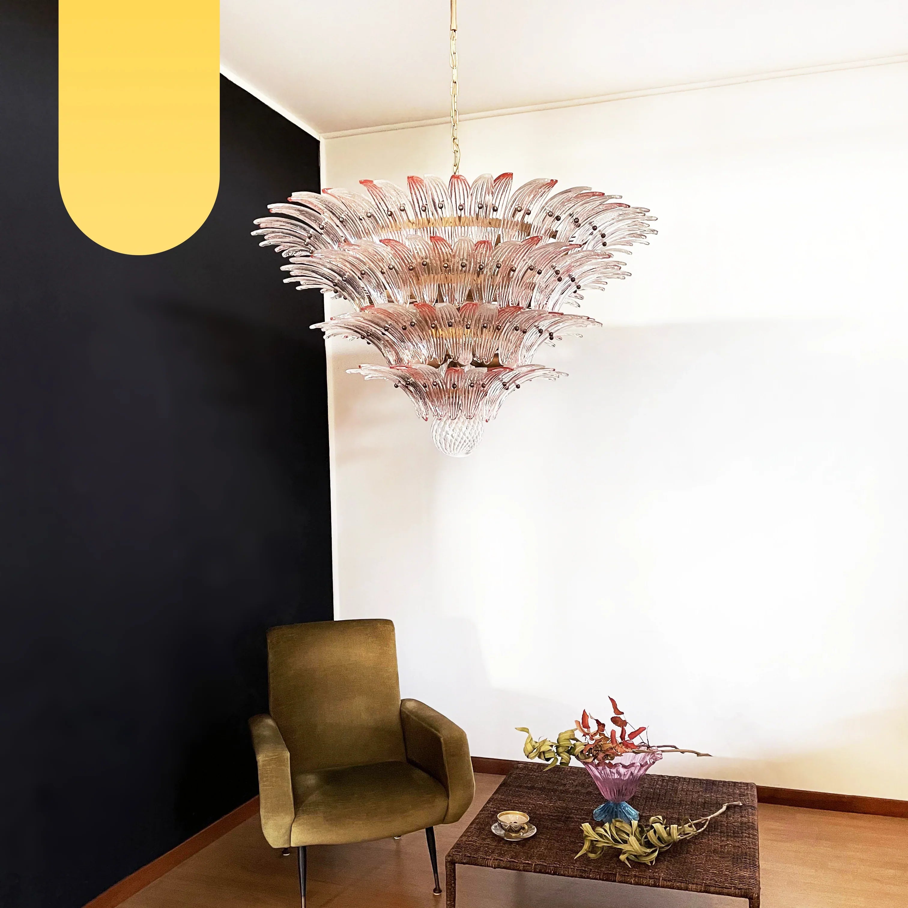 Murano Palmette Glass Pink Trasparent Chandelier 45.3"