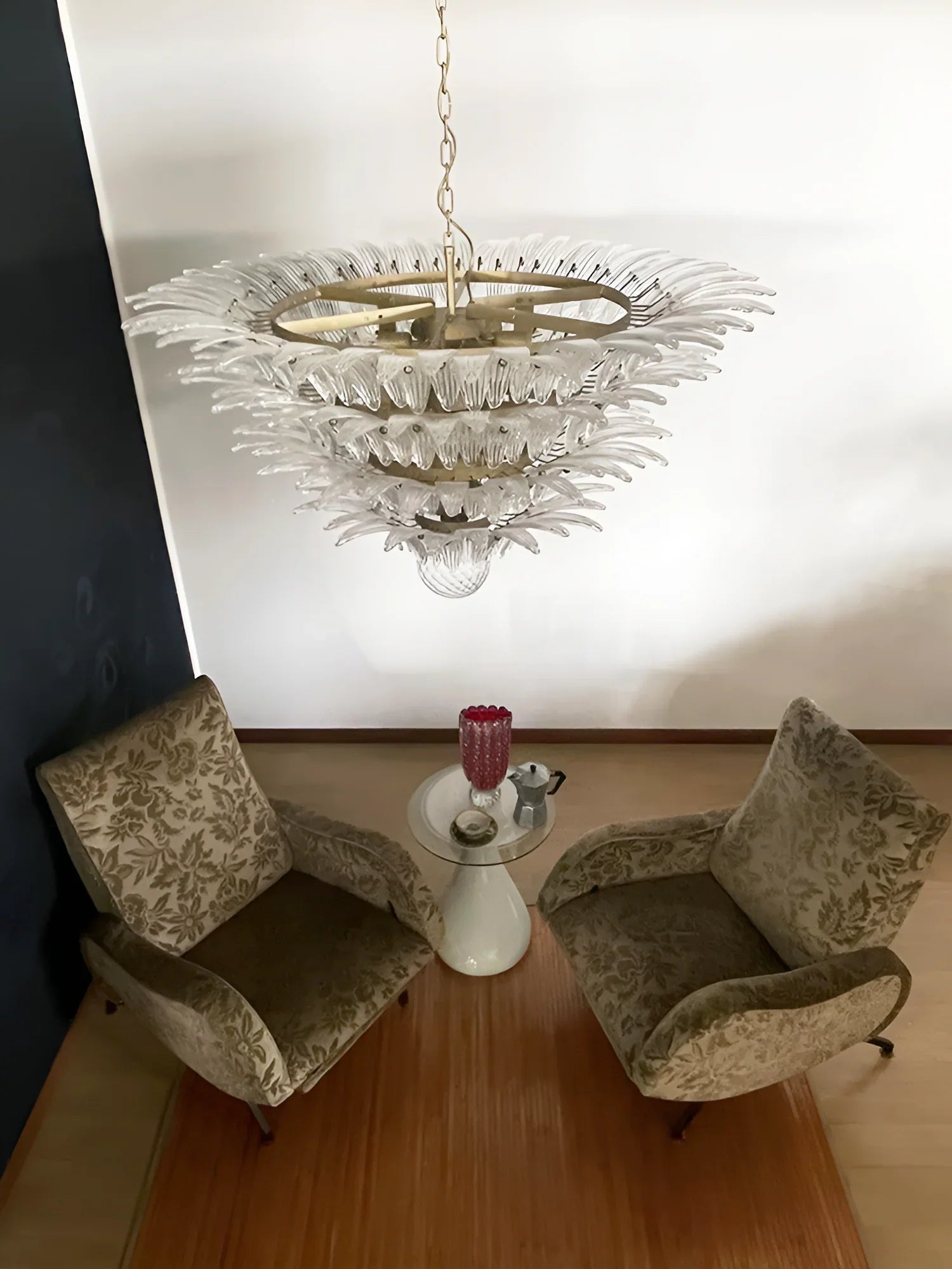 Murano Palmette Glass Transparent Chandelier 45"