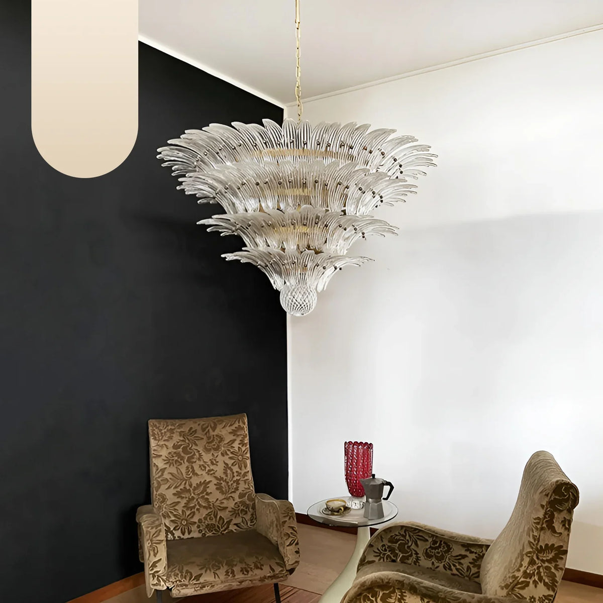 Murano Palmette Glass Transparent Chandelier 45"