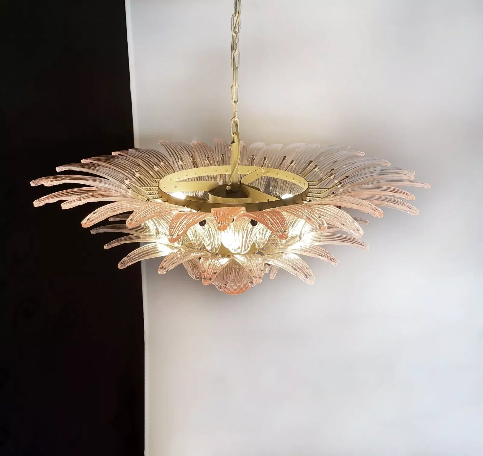 Murano Palmette Pink Chandelier 34"
