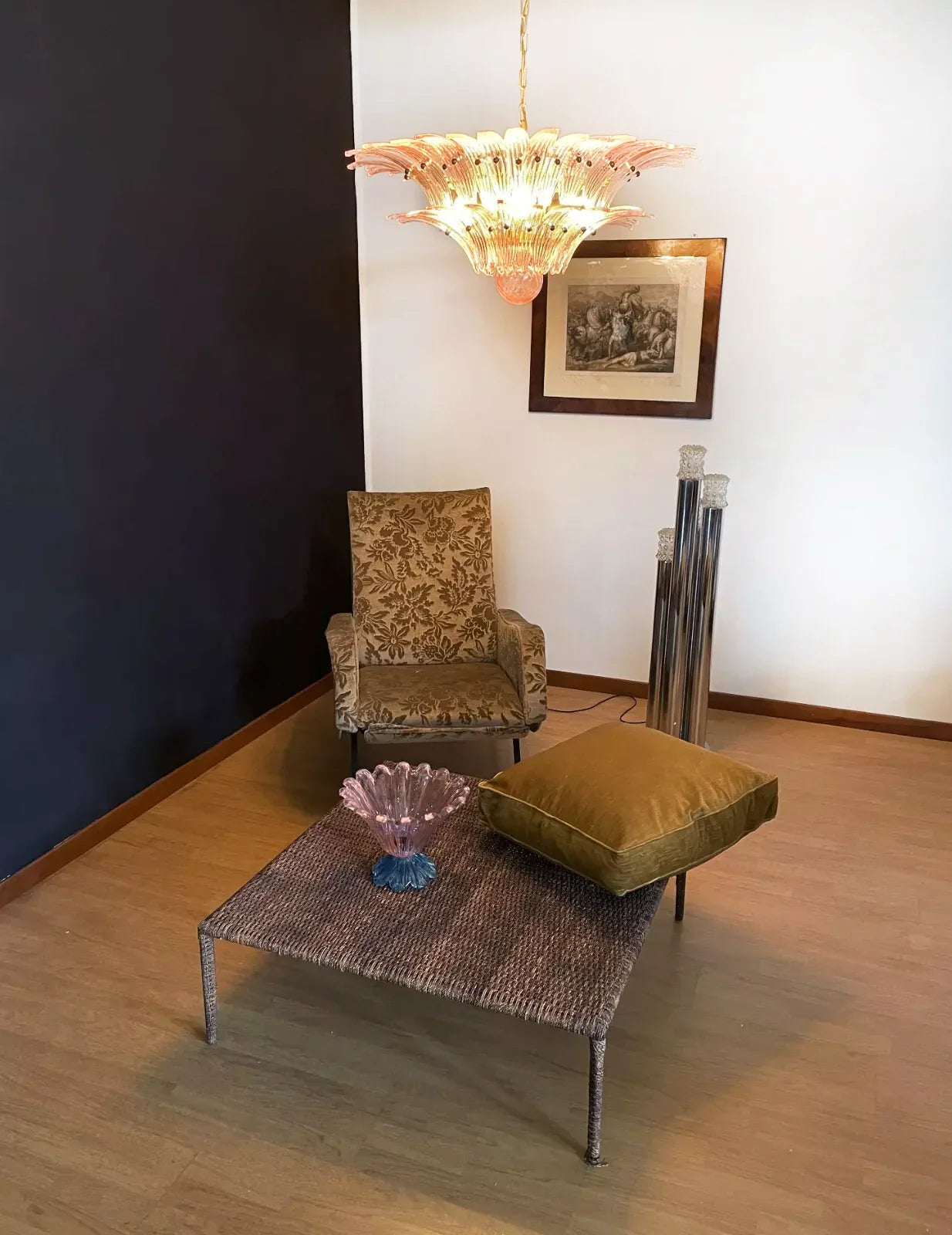 Murano Palmette Pink Chandelier 34"