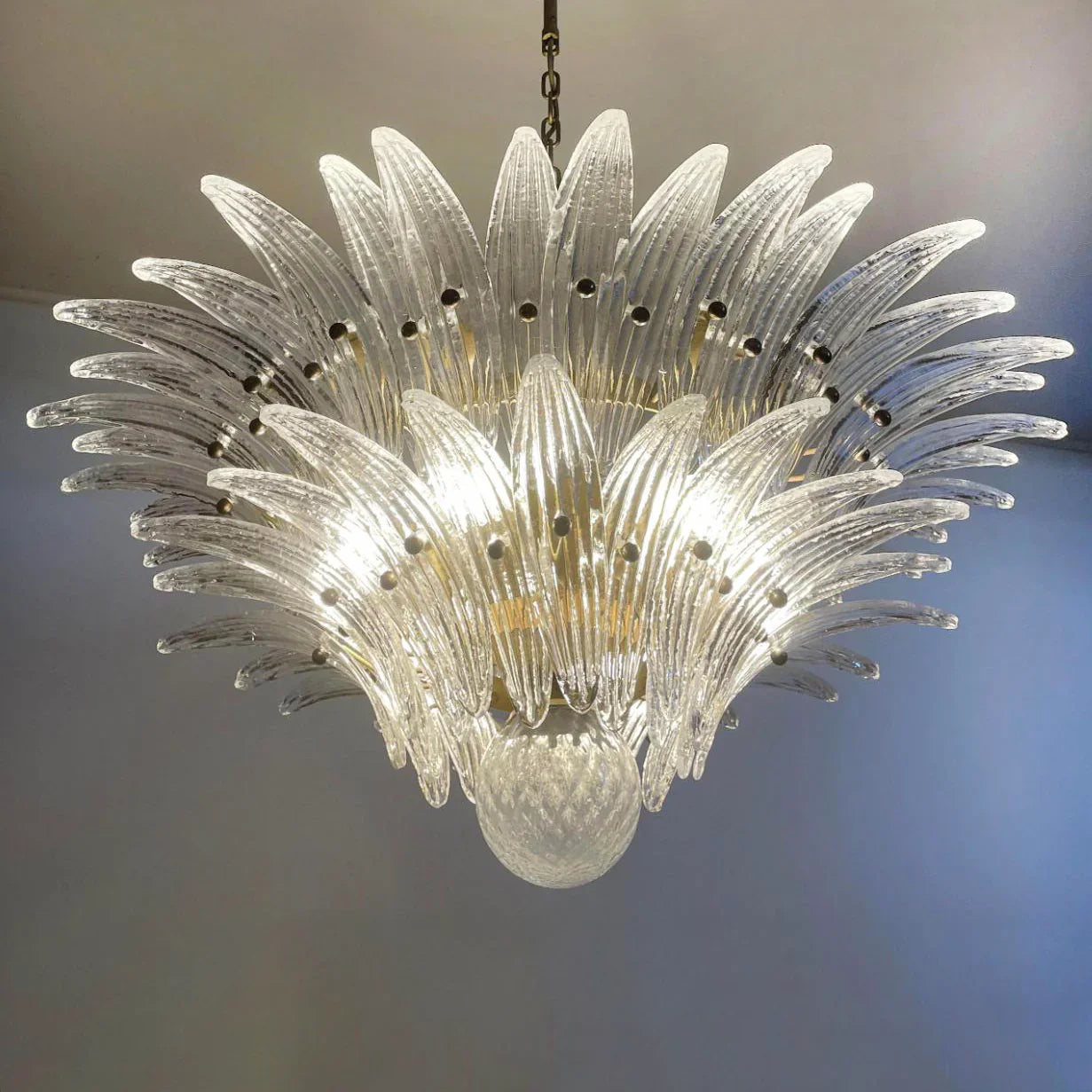 Murano Palmette Transparent Chandelier 34"