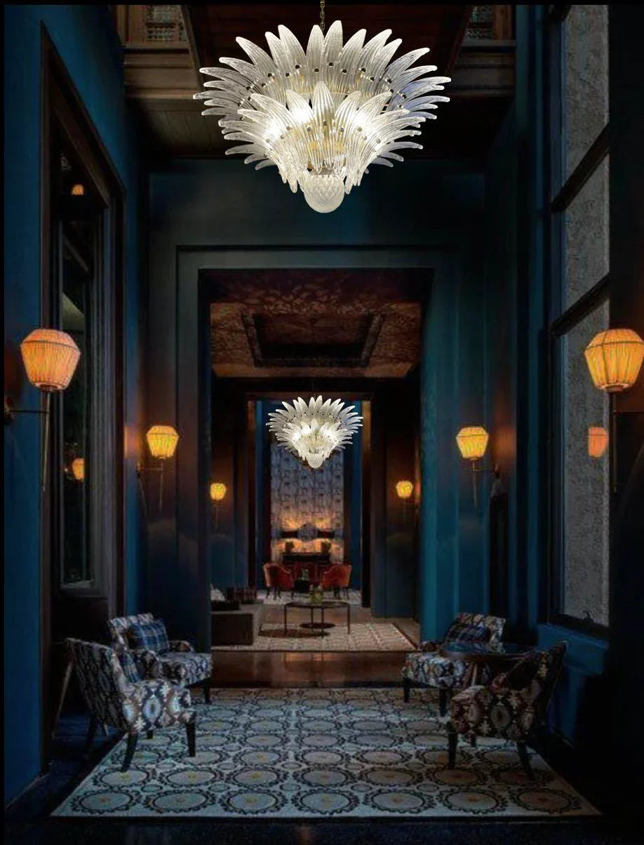 Murano Palmette Transparent Chandelier 34"