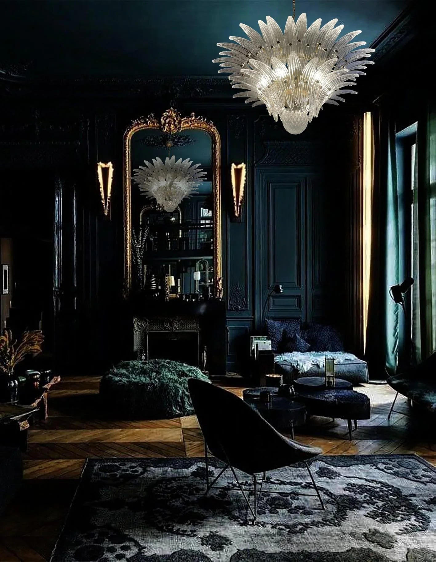 Murano Palmette Transparent Chandelier 34"