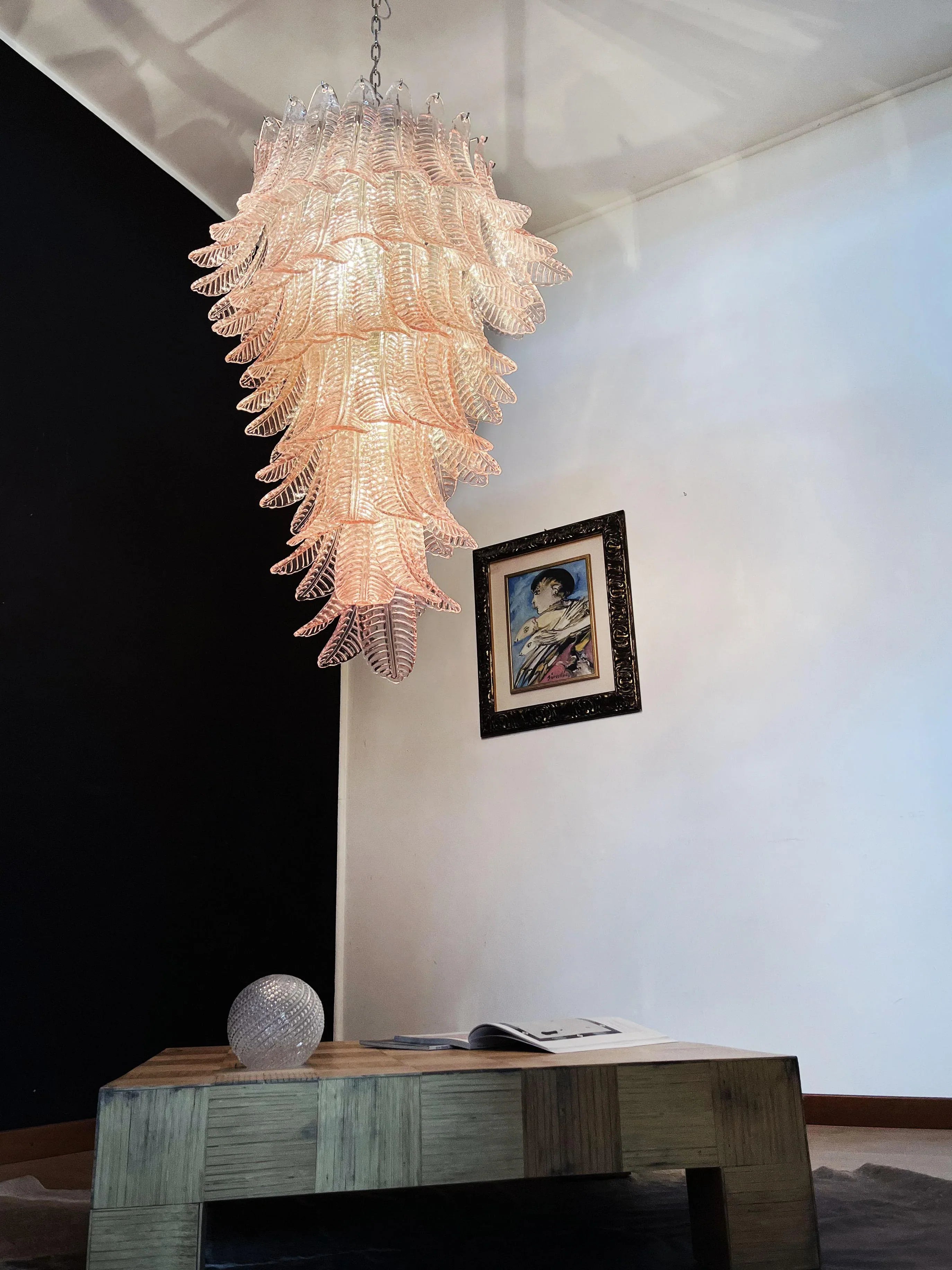 Murano Pink Felch Spiral Chandelier 27.5"