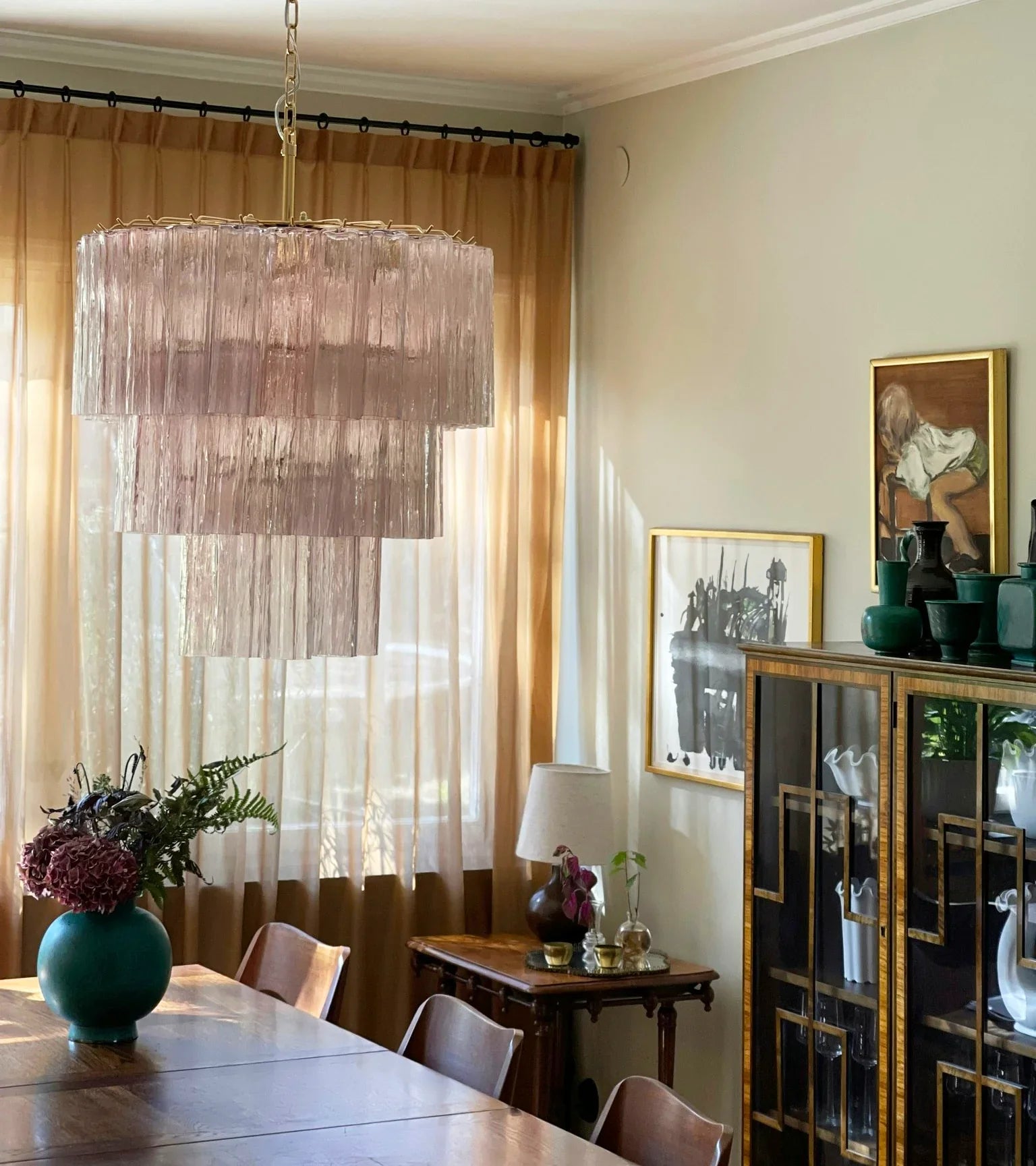 Murano Pink Glass Tube Chandelier 25.6"