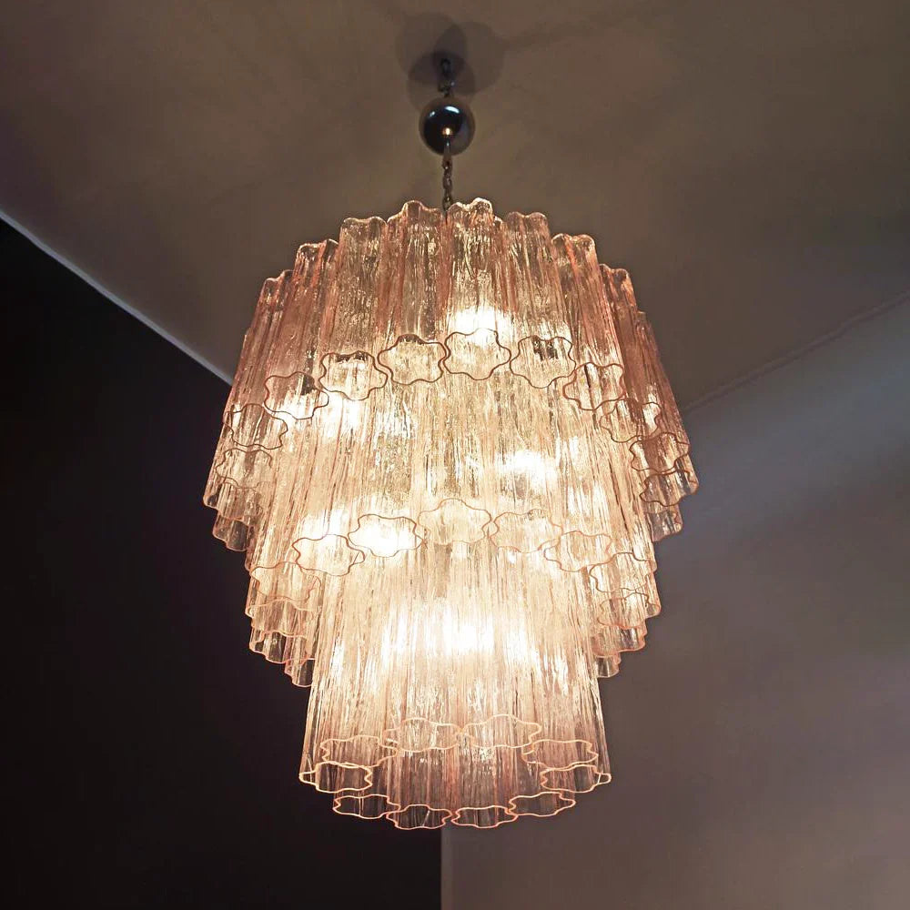Murano Pink Glass Tube Chandelier 25.6"