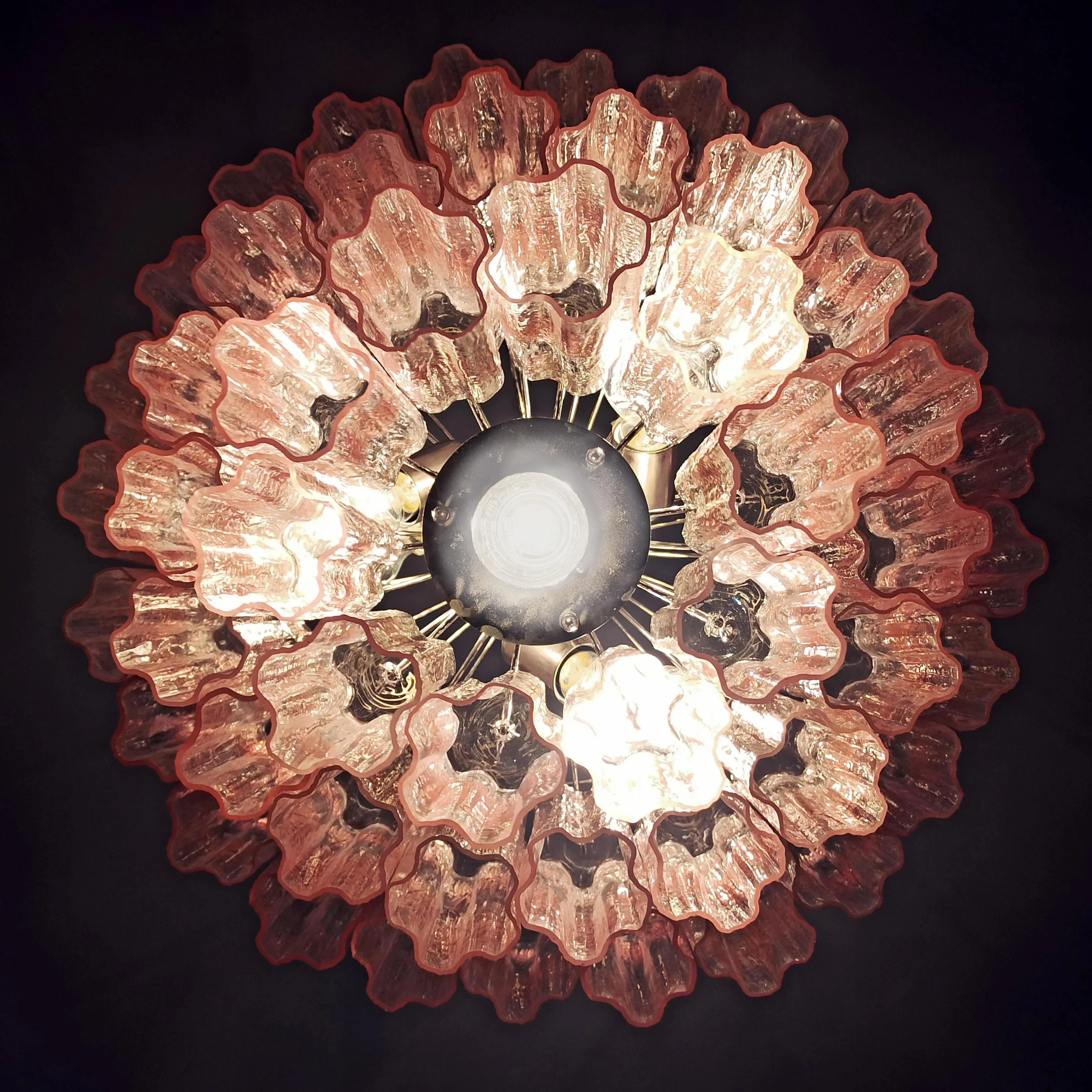 Murano Pink Glass Tube Chandelier 25.6"