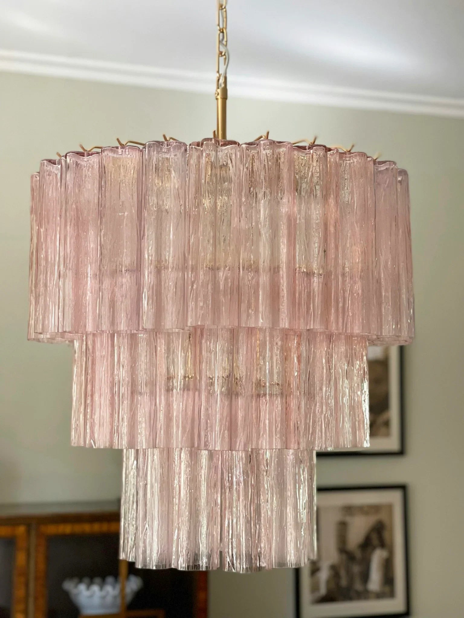 Murano Pink Glass Tube Chandelier 25.6"
